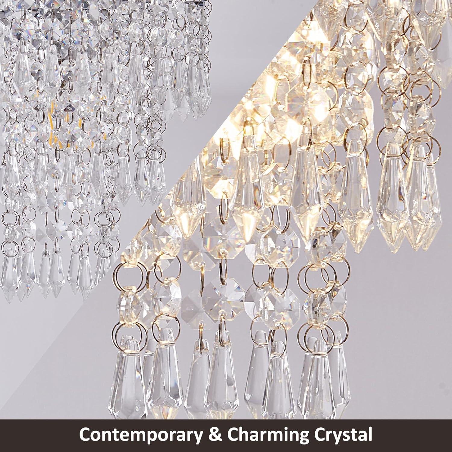 Modern Mini Crystal Chandelier, 3-Tier Raindrops Design Small Chandelier Light Fixture, Flush Mount Ceiling Light Fixture for Bedroom, Hallway, Living Room - E26 Base, Chandelier for Bedroom (Gold)