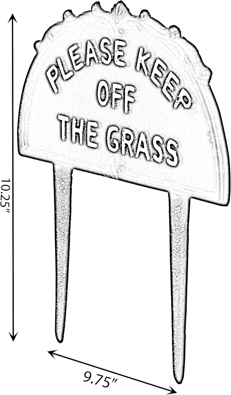 Gardenised Please Keep Off the Grass Post, Outdoor Warning Ground Cast Iron Stake