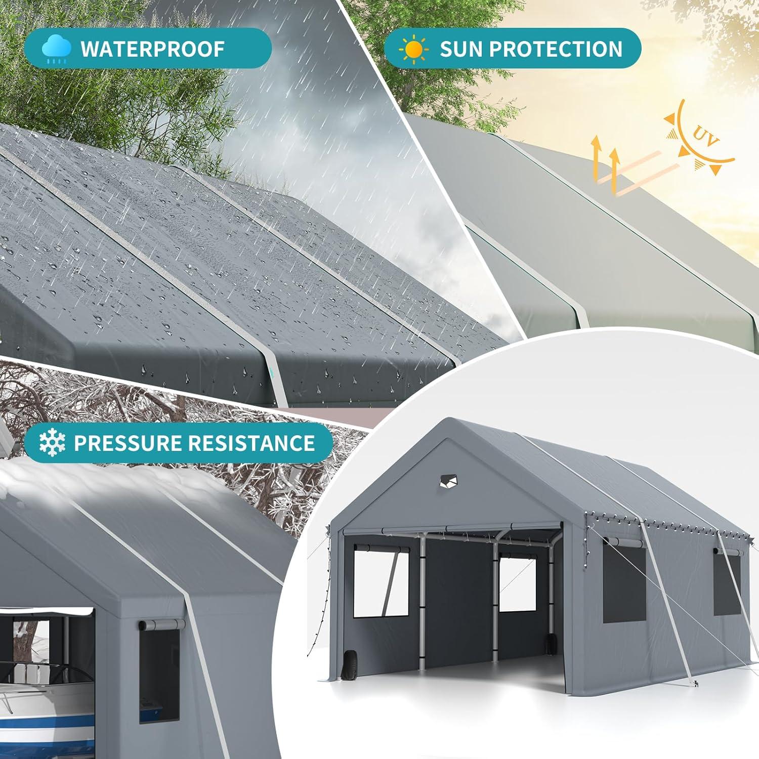 Carports 10X16 Heavy Duty，Portable Car Port Garage，Carport Canopy with Side Doors，Outdoor Car Shelter All Weather