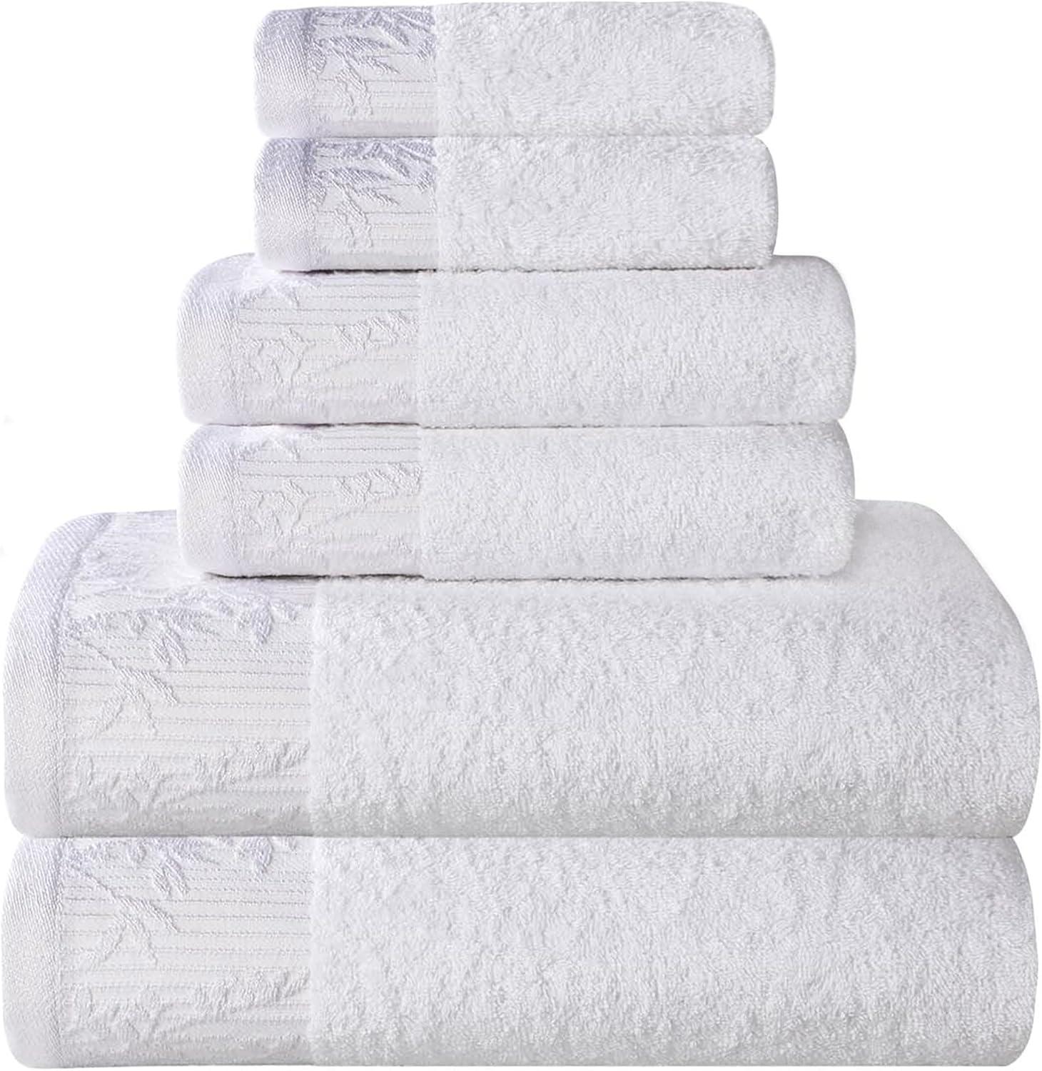 White Floral Embroidered Cotton 6-Piece Towel Set