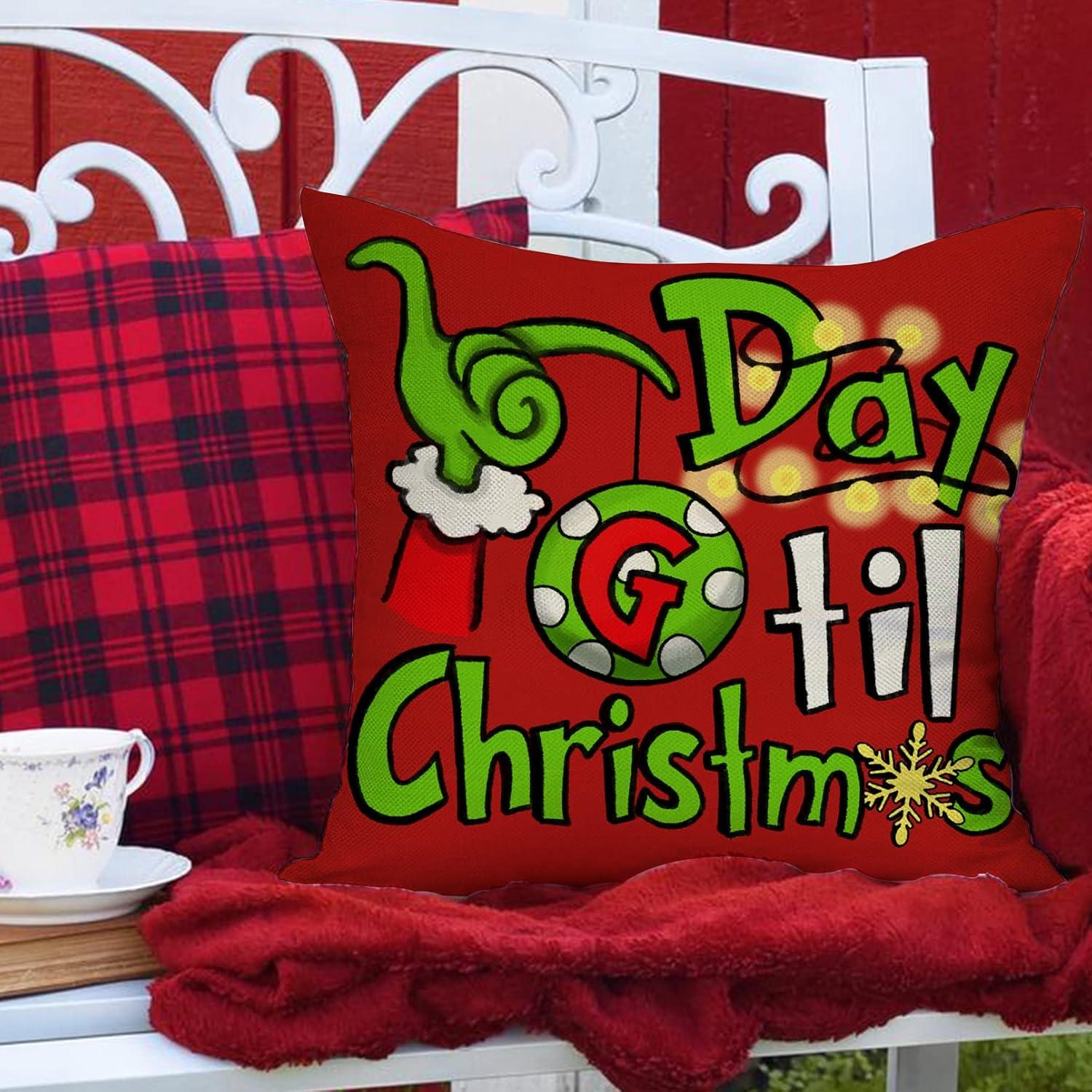 2025 Merry Christmas Decorative Throw Pillow Covers, Xmas Santa Tree Snowflakes Gifts Home Decoration, Winter Holiday Cushion Case for Sofa Couch Decor Cotton Linen 18 x 18