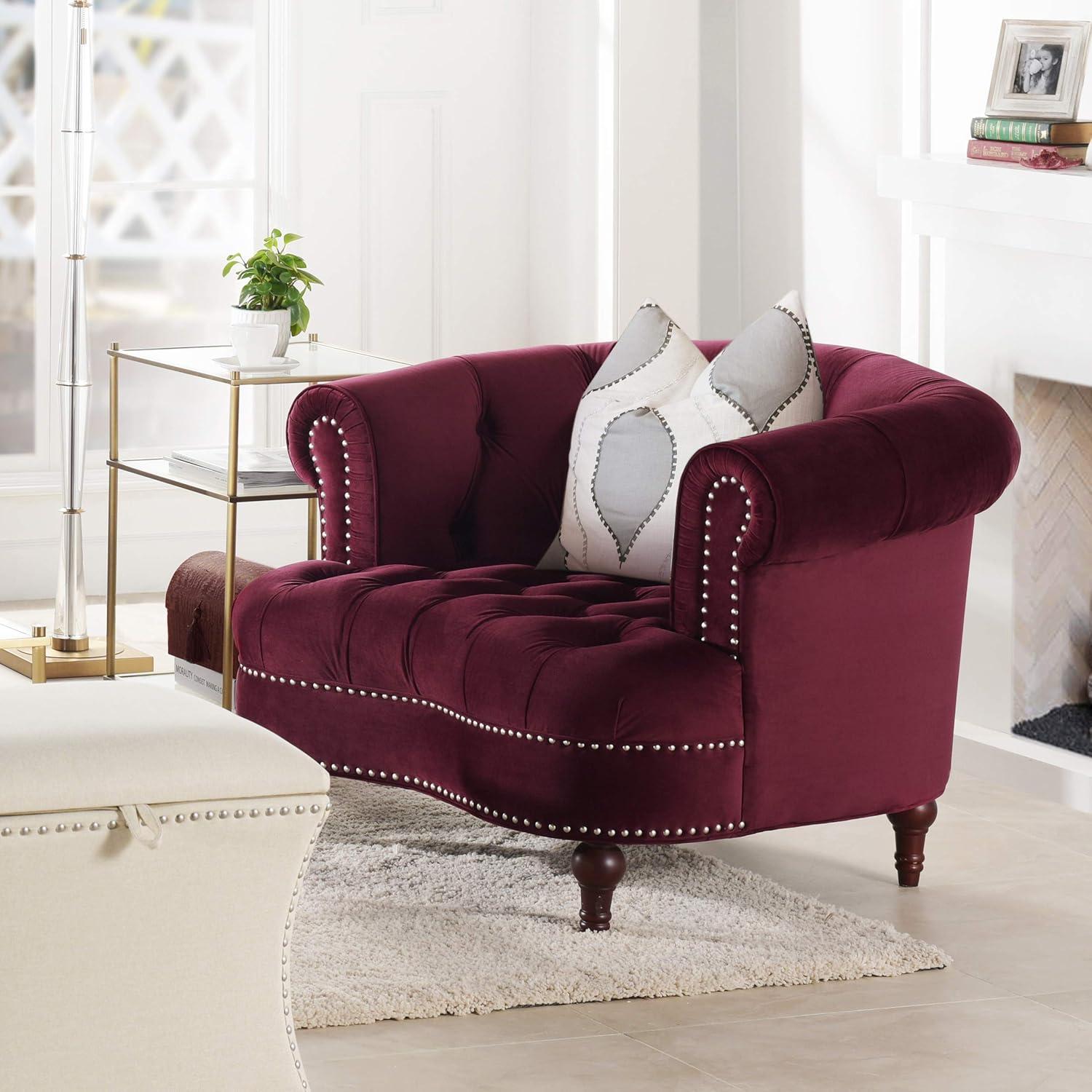 Jennifer Taylor Home La Rosa 42" Victorian Tufted Upholstered Living Room Accent Chair, Burgundy