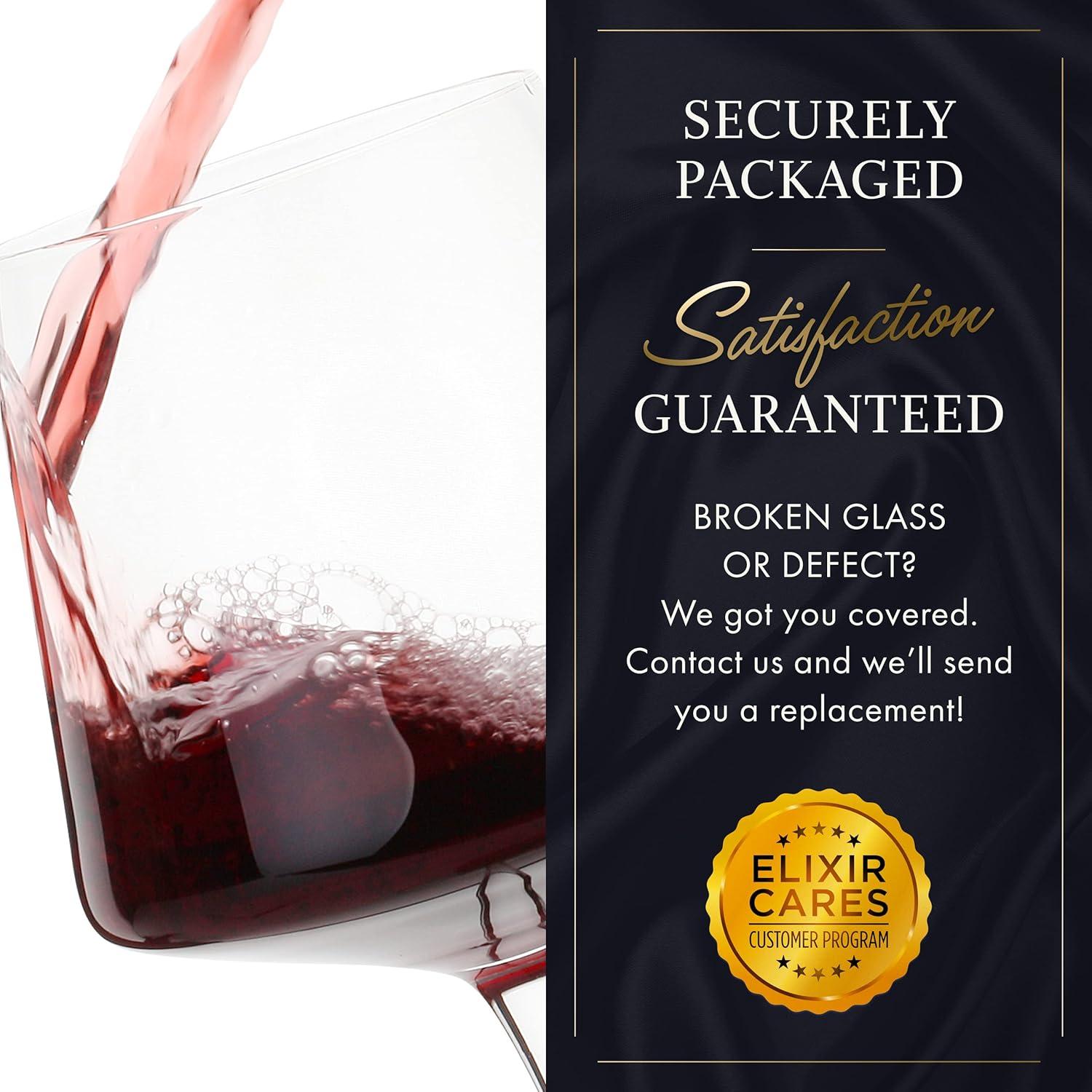 Elixir Glassware Red Wine Glasses - Set of 4 Hand Blown Large Wine Glasses - Long Stem Wine Glasses, Premium Crystal - 22oz, Clear
