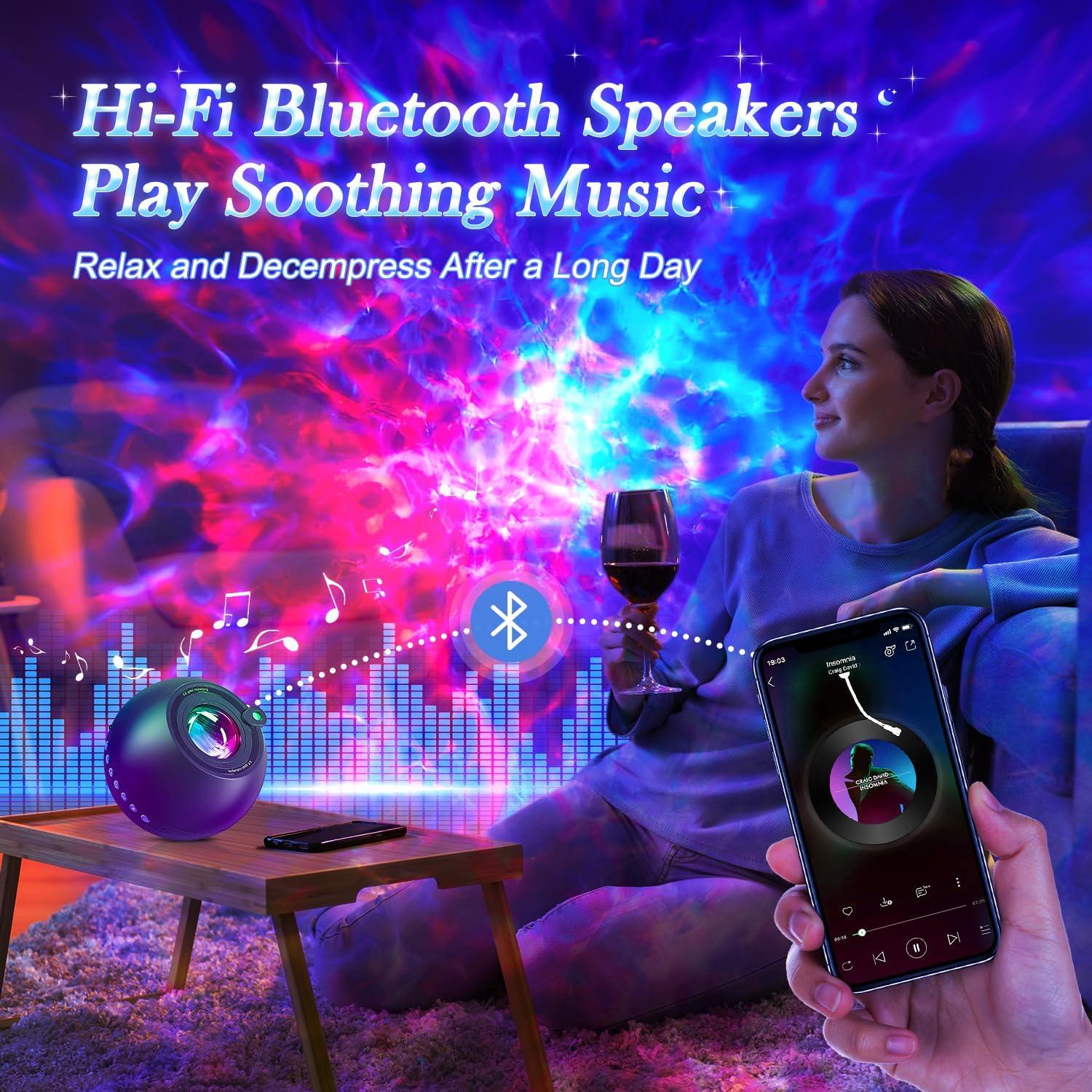 Blue 15-Color Galaxy Star Projector with Bluetooth Speaker