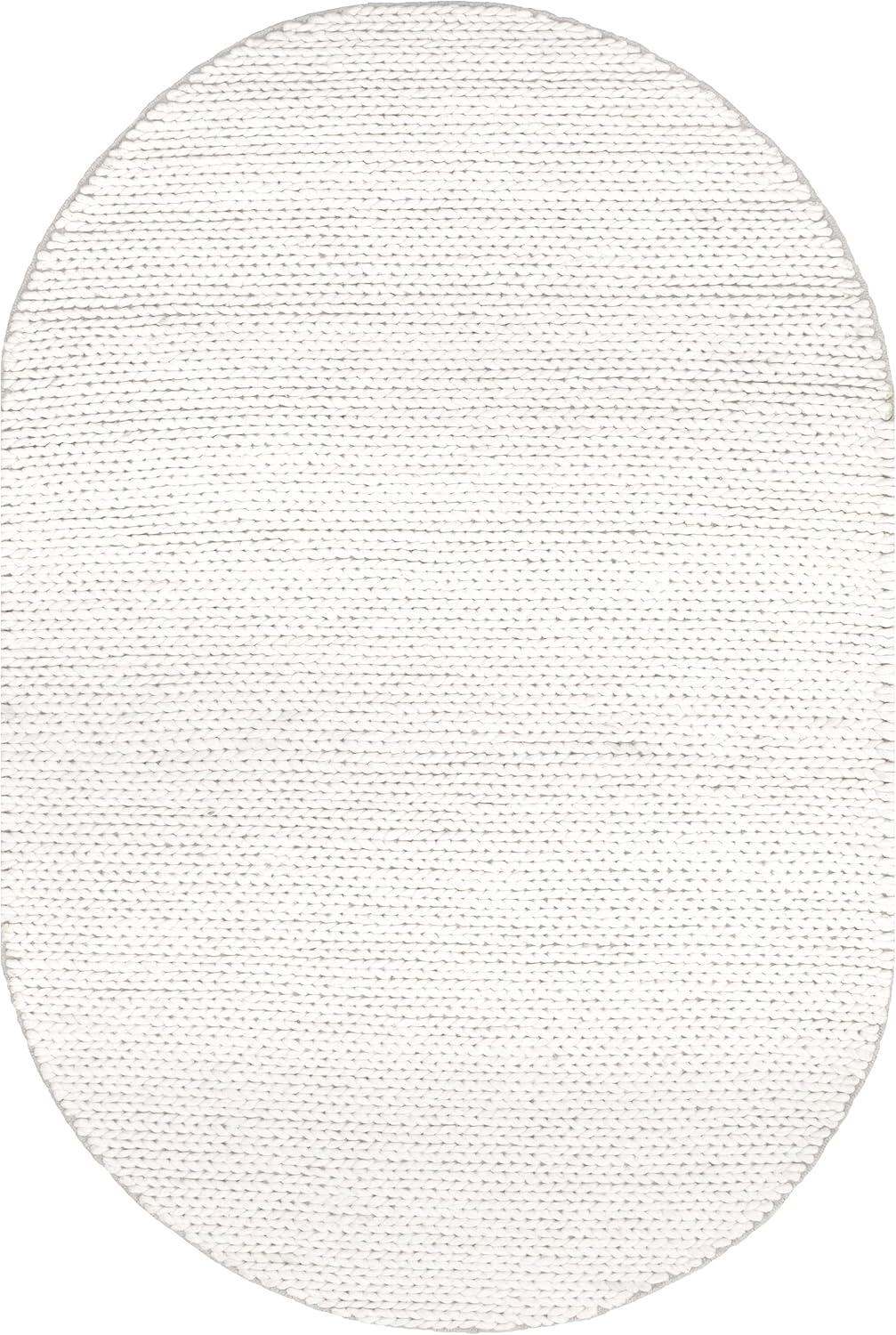 Off-White Oval Braided Wool 8' x 10' Area Rug