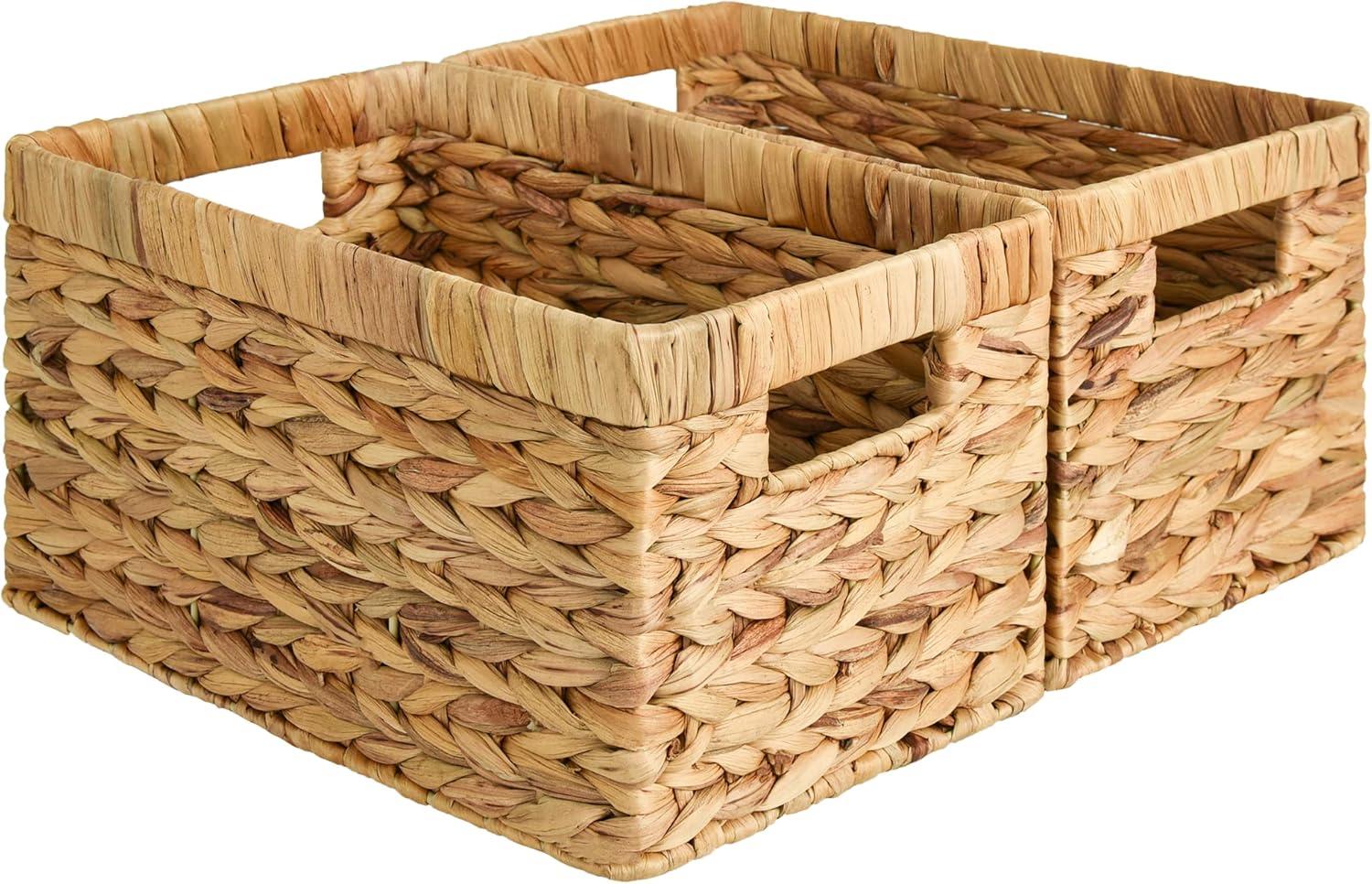 Natural Wicker Rectangular Storage Basket with Handles