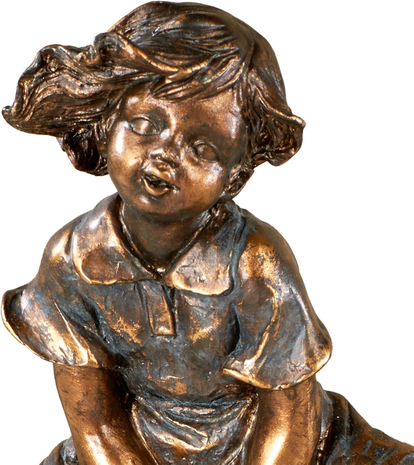 Touch of Class Leap Frog Boy and Girl Playing Children Tabletop Collectible Figurine Gold Bronze 8.5" Wx4 Dx11 H