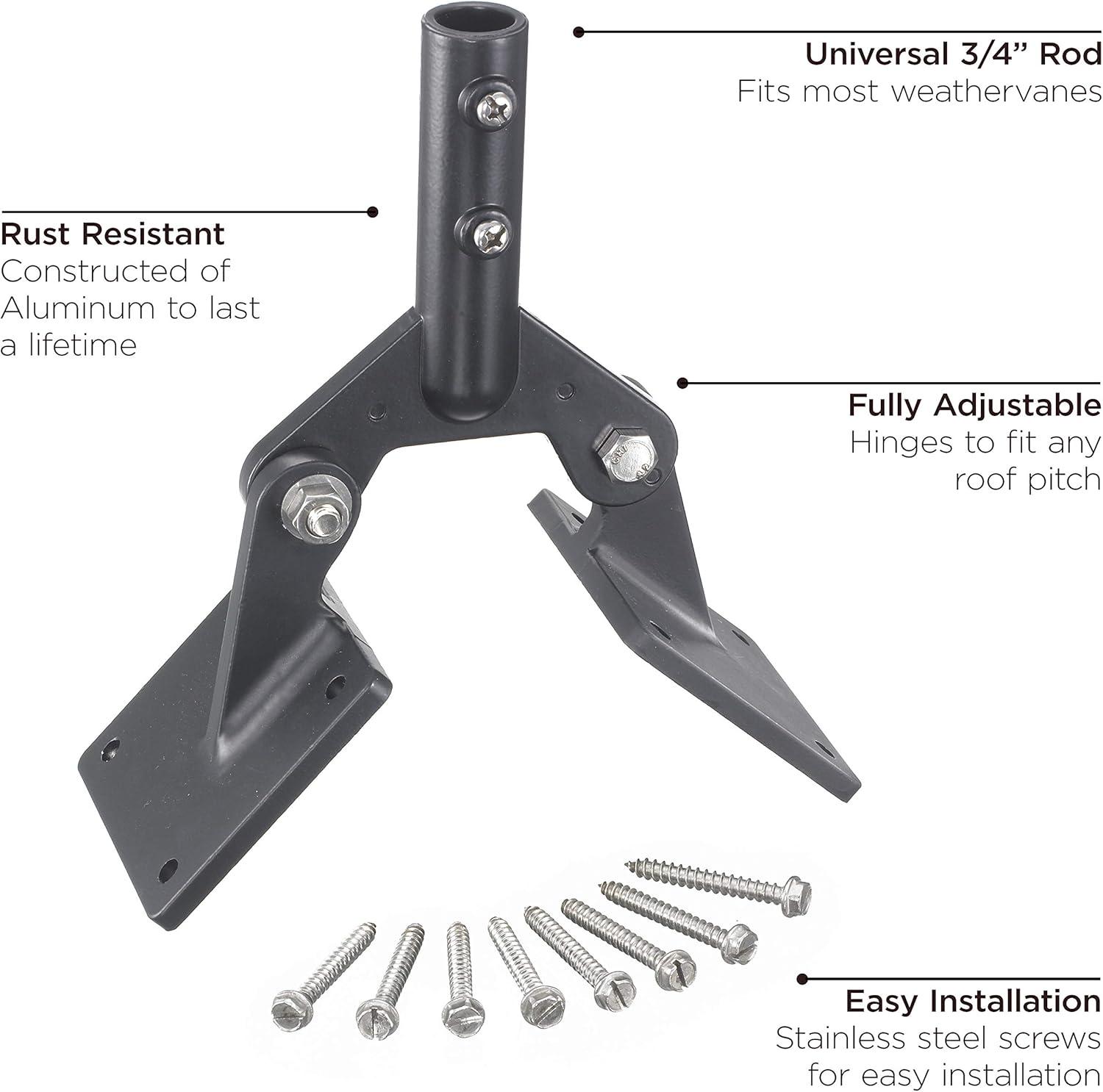 Adjustable Black Aluminum Weathervane Roof Mount with Screws