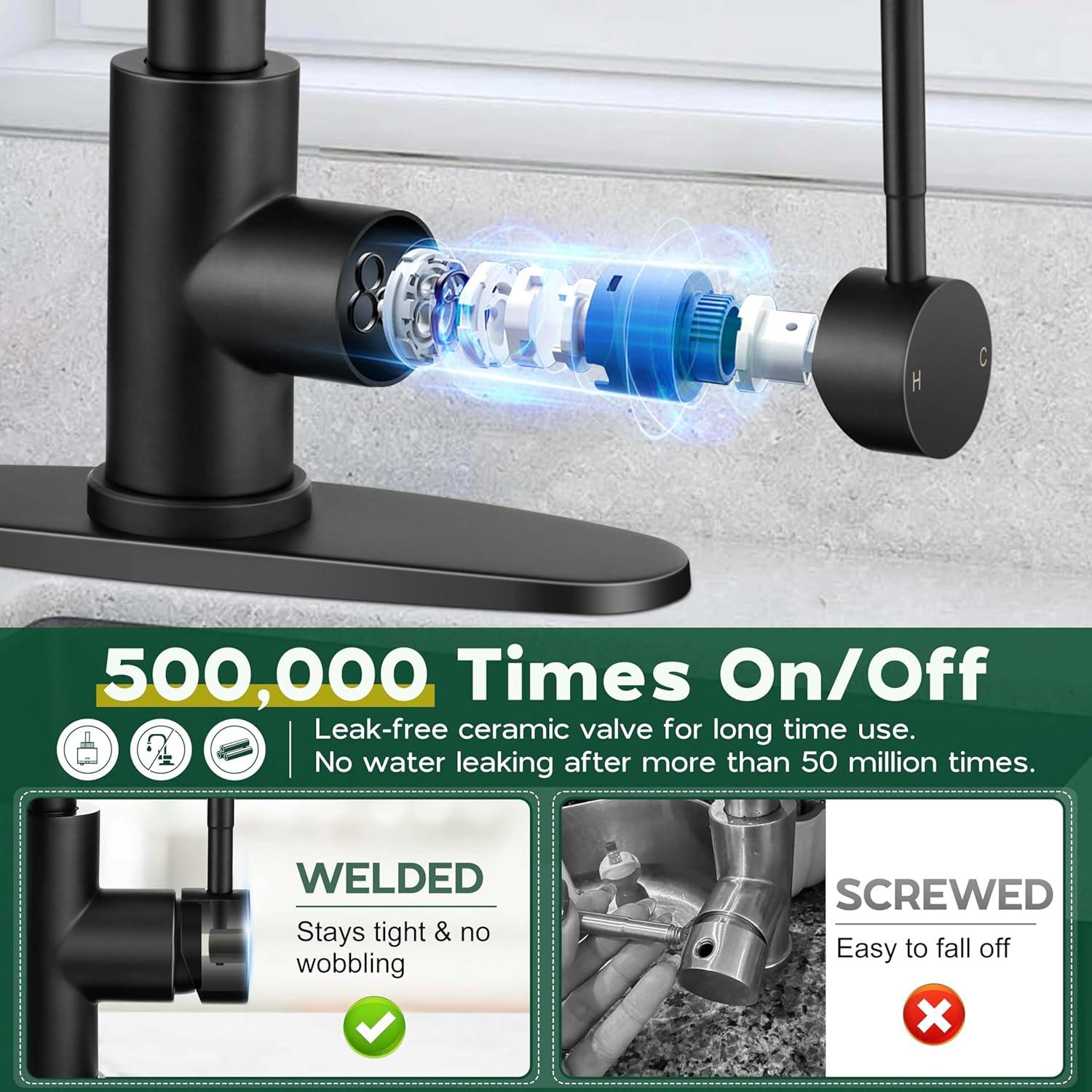 Onader Black Kitchen Faucet with Soap Dispenser, Stainless Steel Single Handle Kitchen Sink Faucet with Pull Down Sprayer, Single Hole or 3 Holes