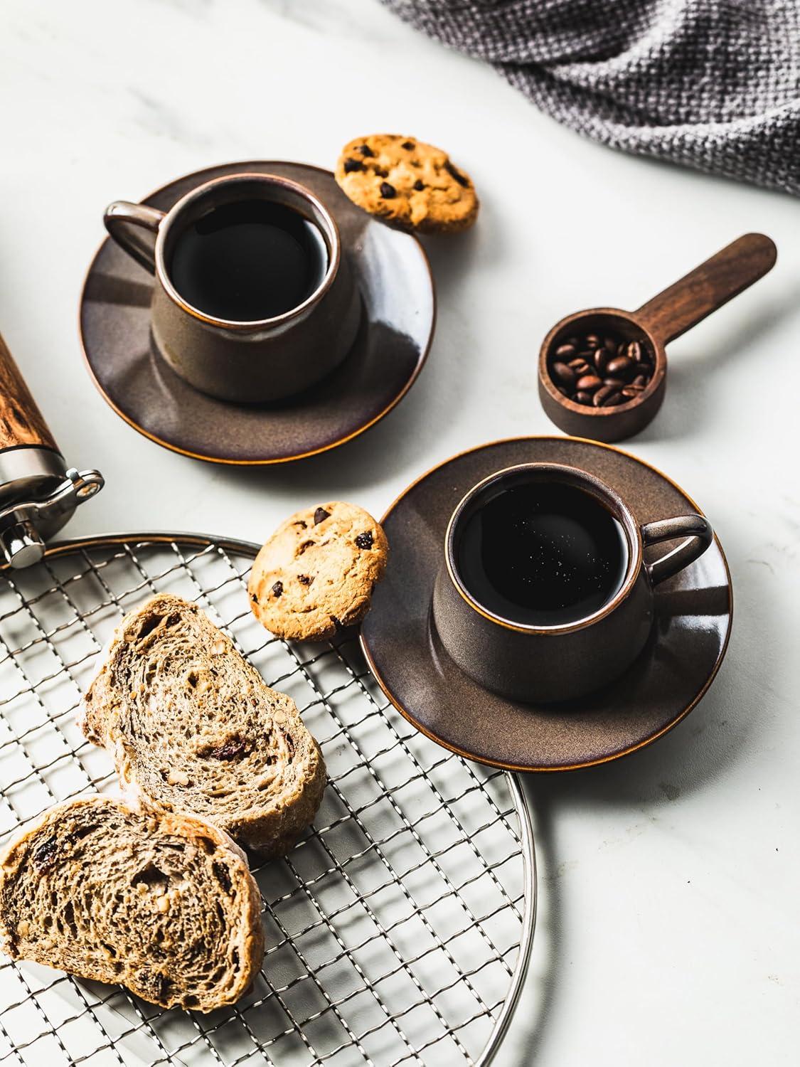 QXXSJ Coffee Cup Set Espresso Cups With Saucers Set With Cup Holder 4 Oz Espresso Cup Set Of 6 - Demitasse Cups Black (Set of 6)