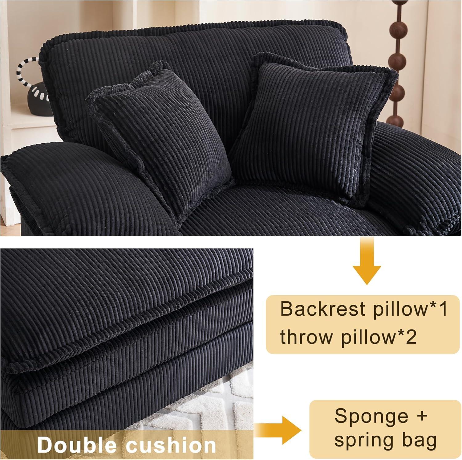 46.9" W Oversized Chair with Ottoman, Corduroy Upholstered Chaise Lounge Chair Indoor Reading Chairs Sofa Couche Oversized Comfy Chairs for Living Room, Bedroom (Corduroy Black)