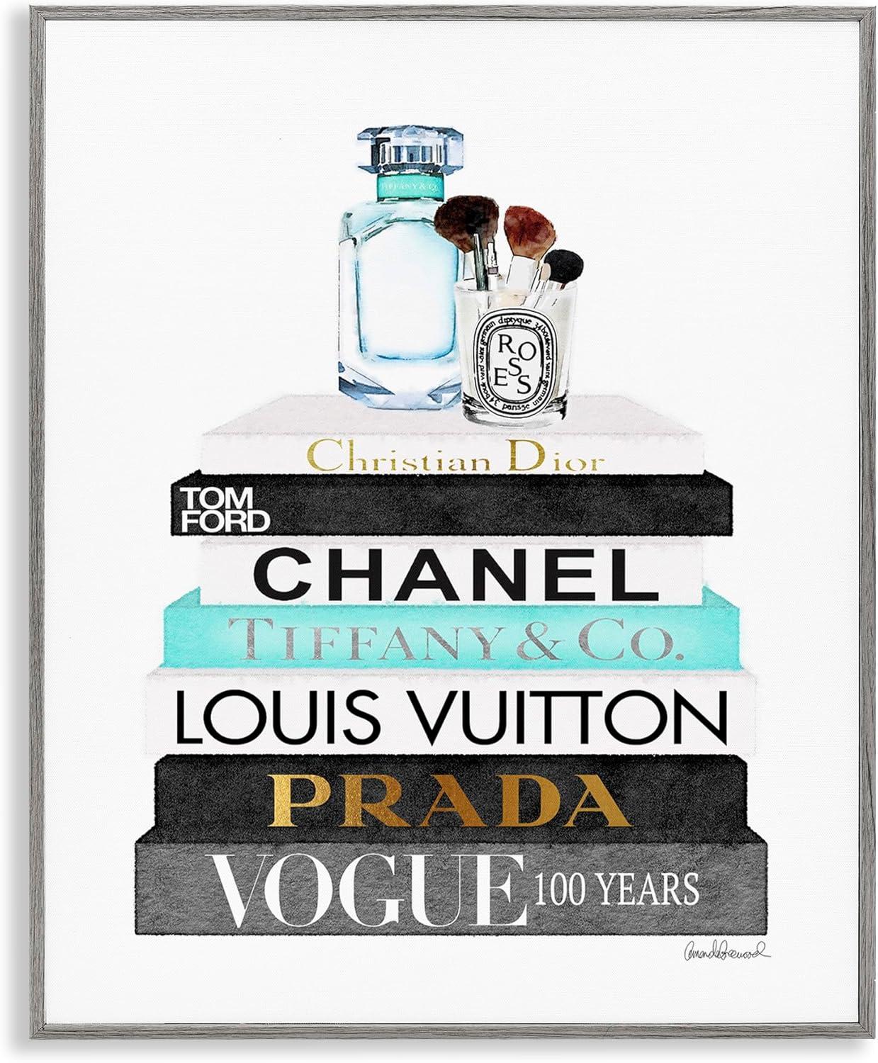 Stupell Industries Book Stack Perfume Brushes Glam Fashion Watercolor Framed Wall Art by Amanda Greenwood