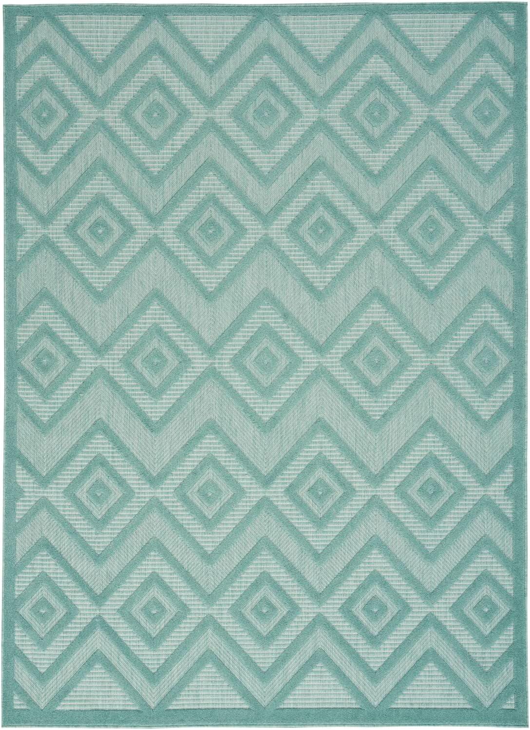 Aqua Teal Diamond 5' x 7' Easy-Care Synthetic Outdoor Rug