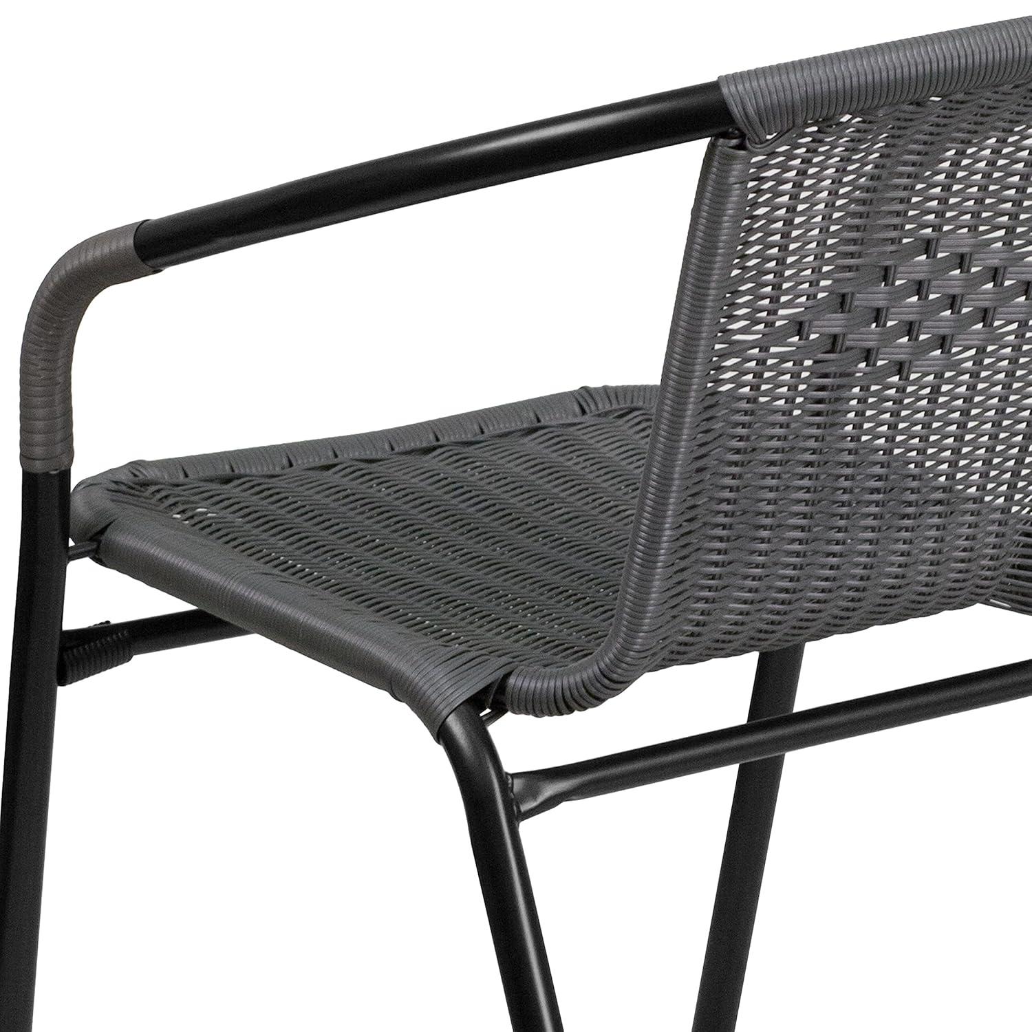 Flash Furniture Lila 2 Pack Gray Rattan Indoor-Outdoor Restaurant Stack Chair