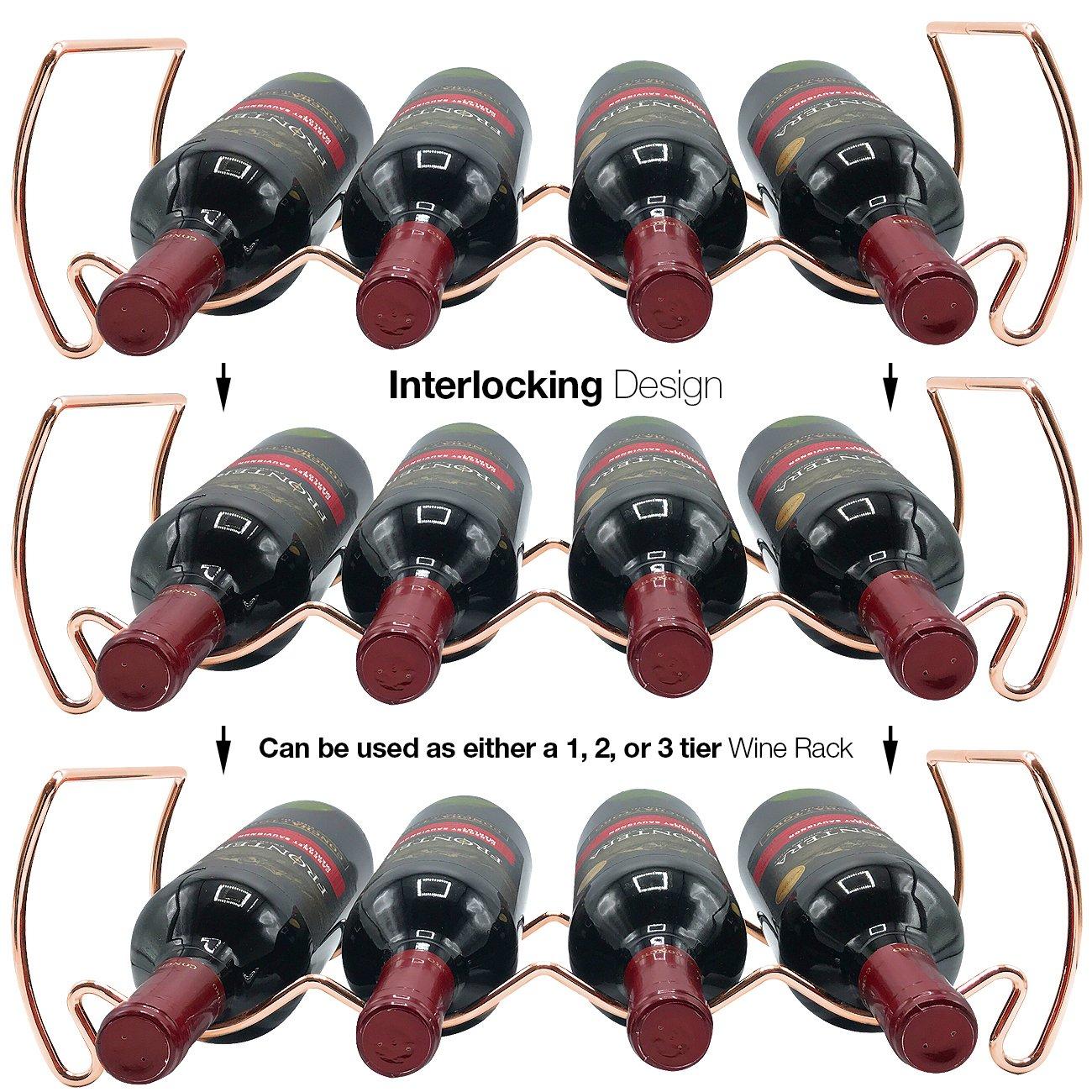 Copper 3-Tier Stackable Metal Wine Rack for 12 Bottles