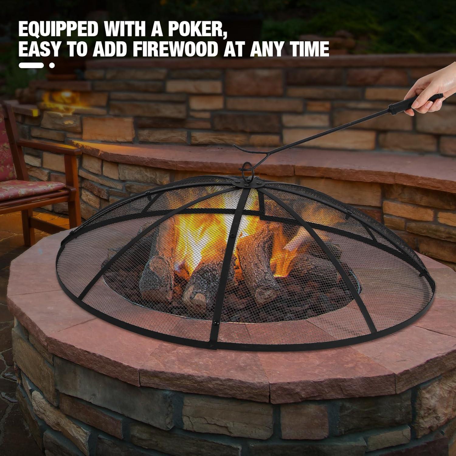 36Inch Round Screen Cover,Outdoor Patio Mesh FirePit Screens,Heavy Duty Steel Domed Ember Guard with Handle