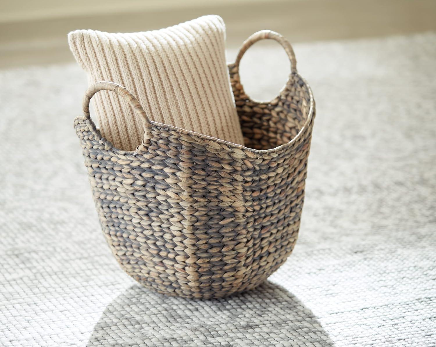 Gray Woven Water Hyacinth Storage Baskets, Set of 2