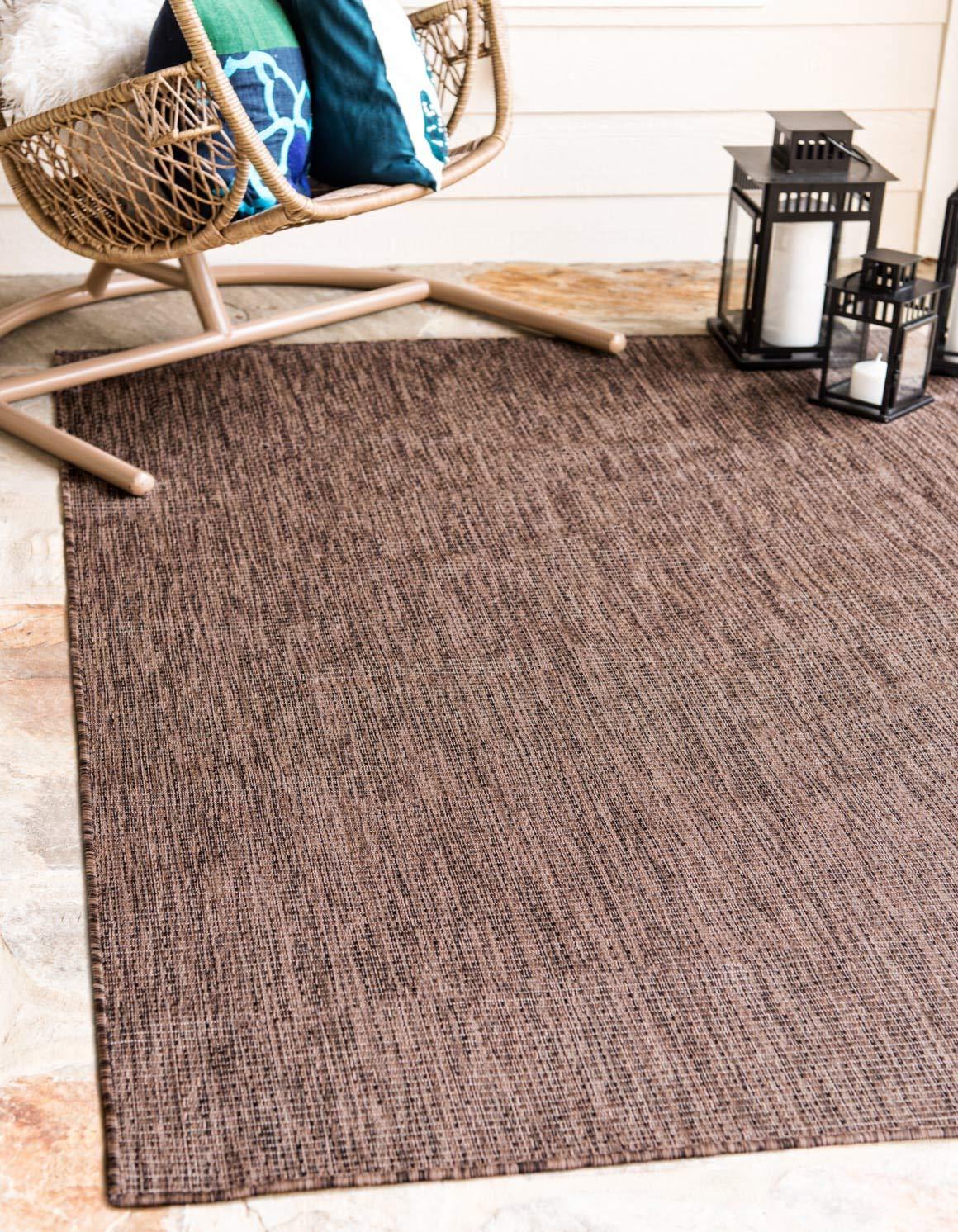 Unique Loom 4' 1 x 6' 1 Rectangle Indoor/Outdoor Solid Light Brown Area Rug