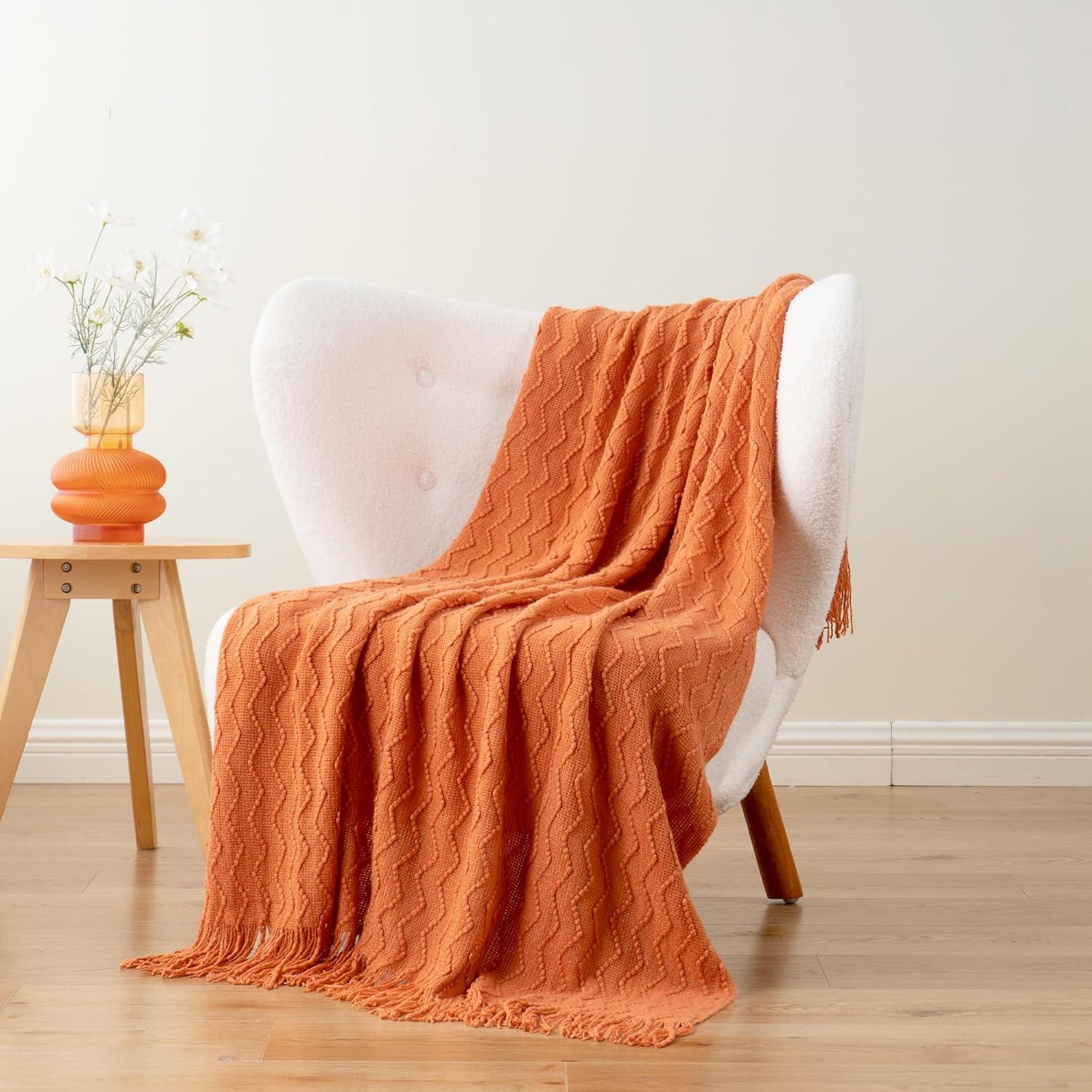 Battilo Home Throw Blanket for Couch, Textured Soft Throw Blankets, Decorative Knitted Blanket for Home Living Room Decor, 50"x60"