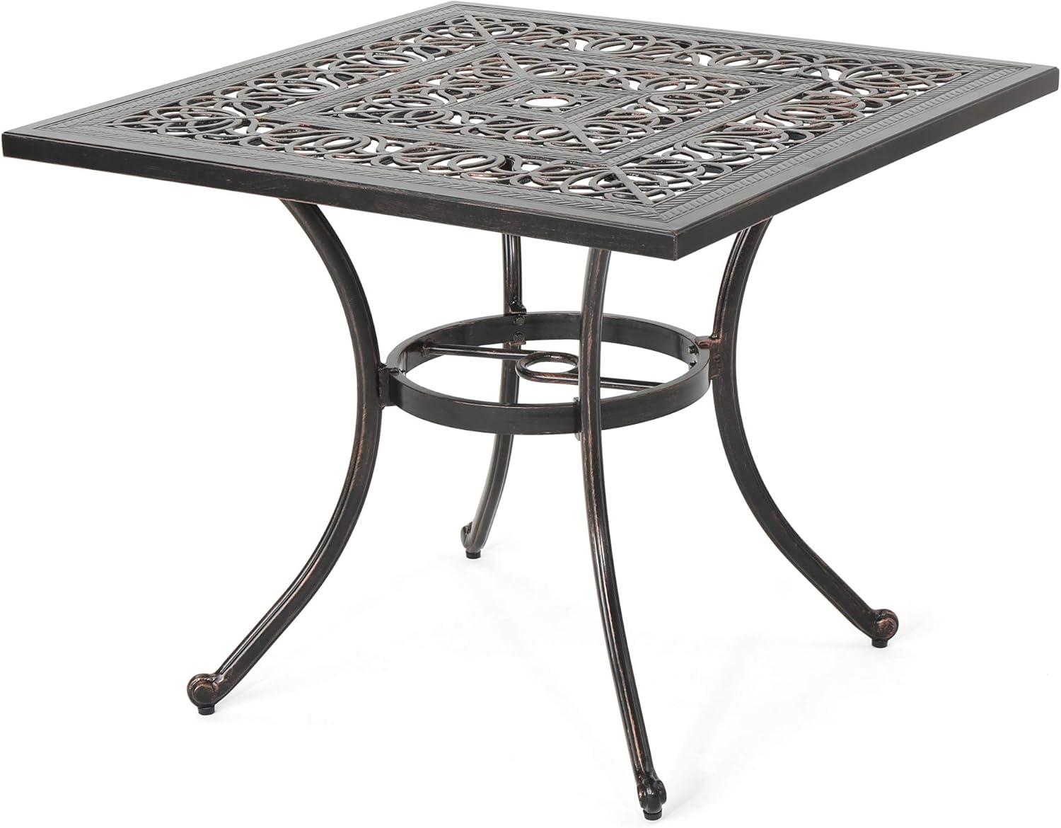 Tucker Outdoor Square Cast Aluminum Dining Table, Shiny Copper