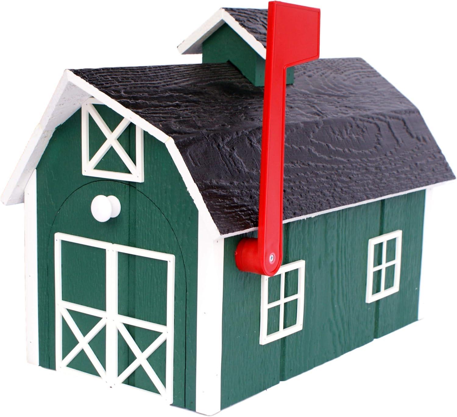 Amish-Made Forest Green and White Wooden Barn Mailbox