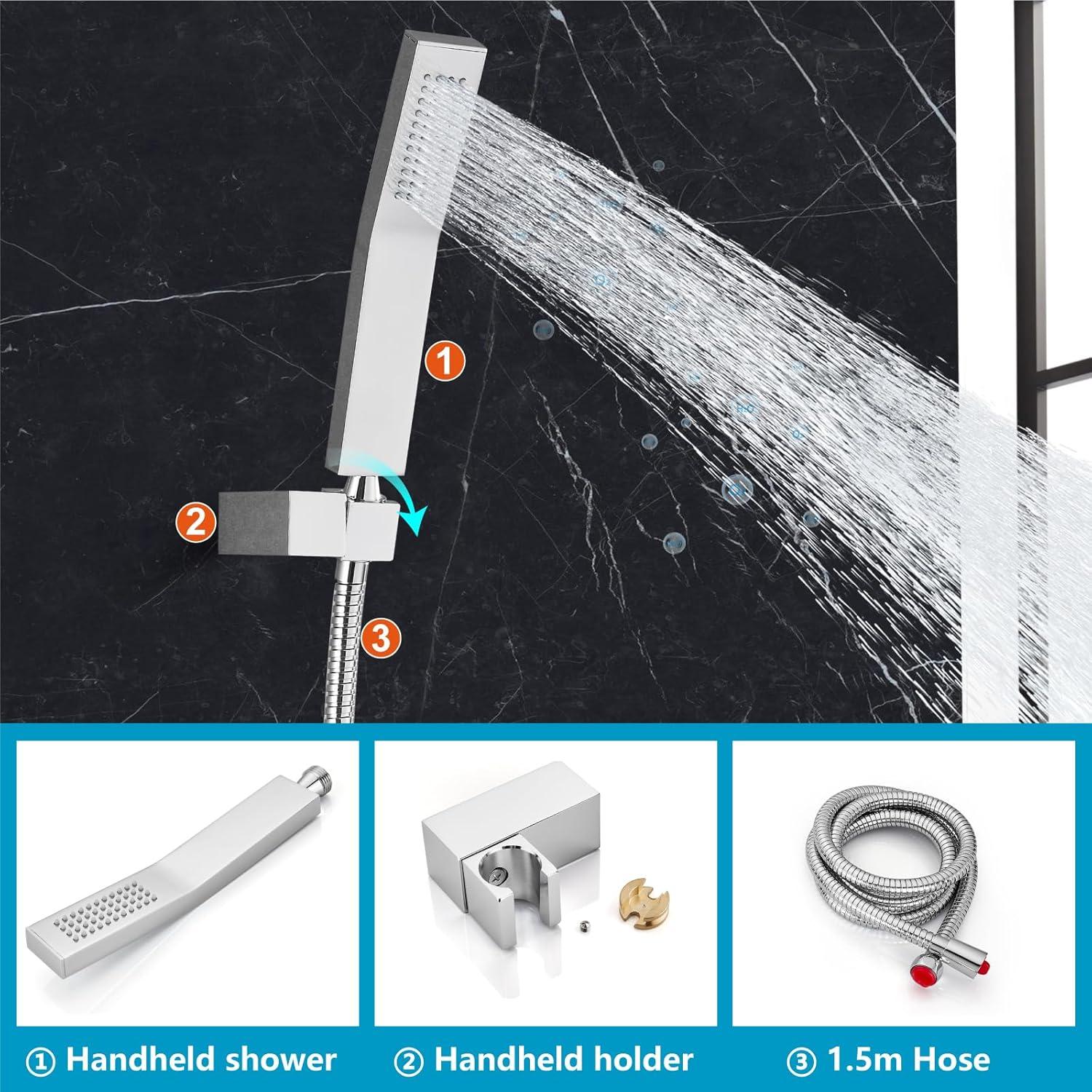 Midanya Wall Mount Bathtub Faucet with Handheld Spray Waterfall Tub Filler Single Handle Bathroom Tub Mixer Tap Hand-Shower System with Curved Spout Commercial,Brushed Nickel