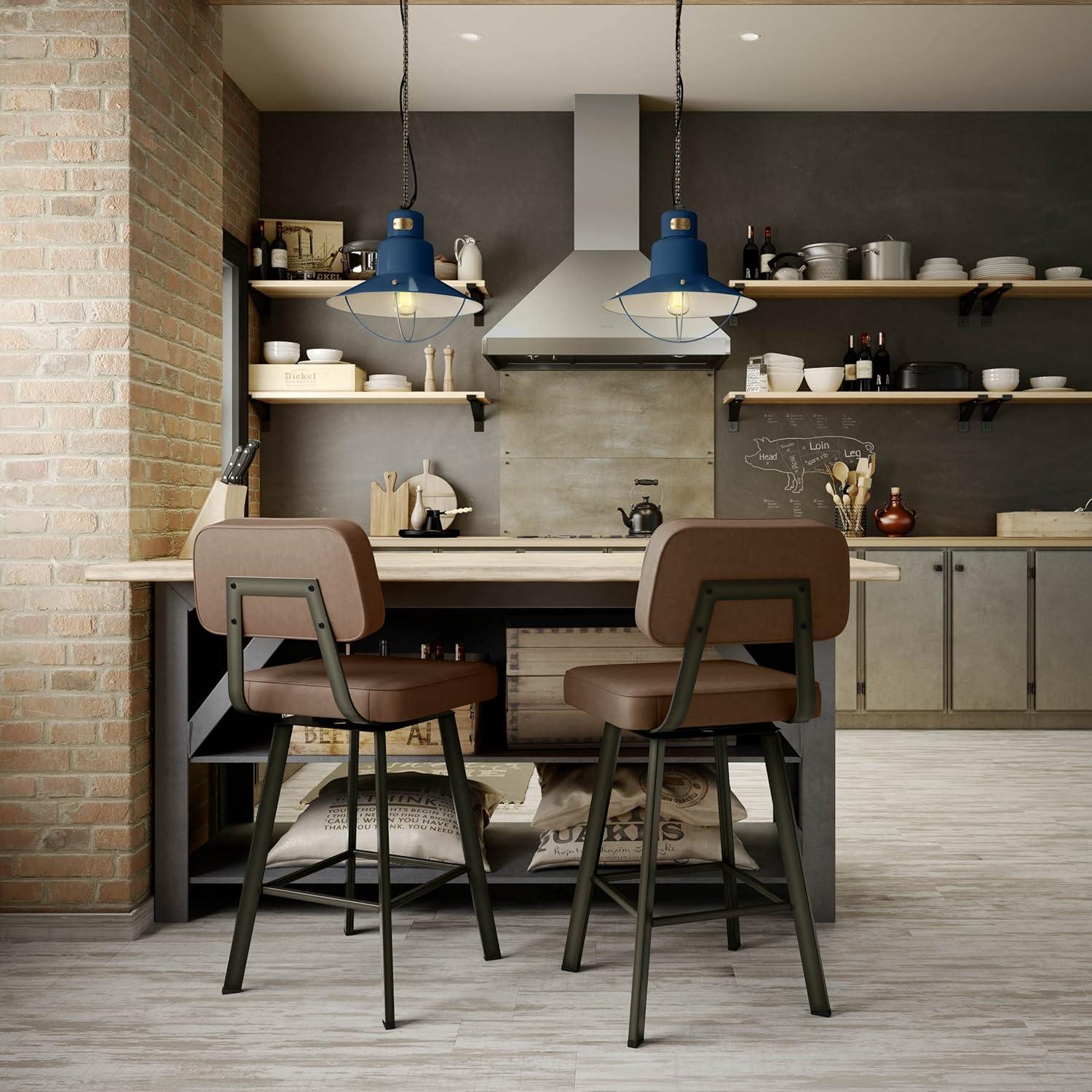 Amisco Clarkson 30 in. Swivel Bar Stool - Brown Faux Leather/Dark Brown Semi-Transparent Metal