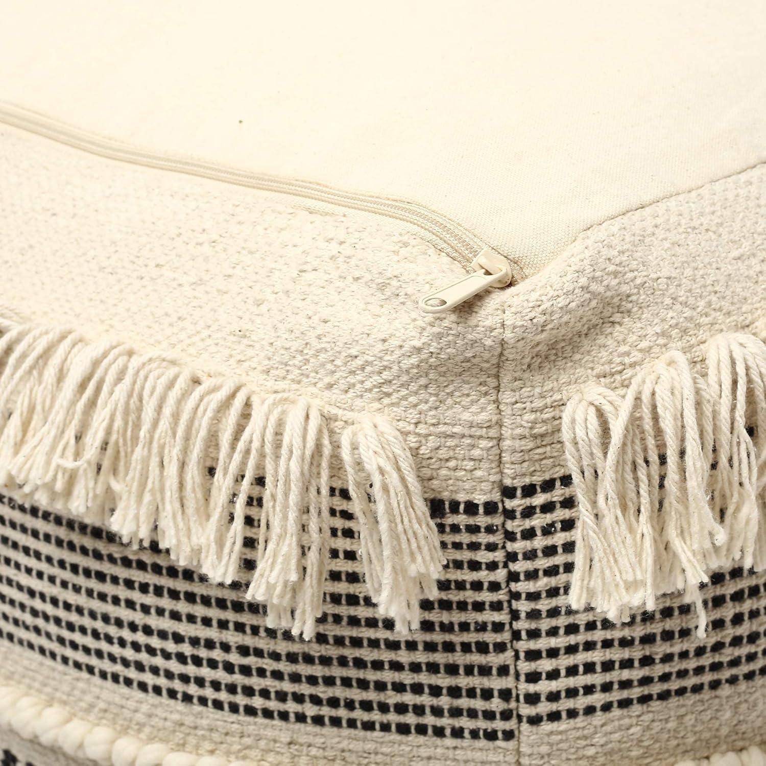 · REDEARTH · UNSTUFFED Pouf Ottoman Cover Boho Textured Storage Square Extra Seat, Farmhouse Poof Pouffe Accent Footrest for Living Room, Bedroom, Nursery, Kidsroom, Study Nook (18x18x18; Black)