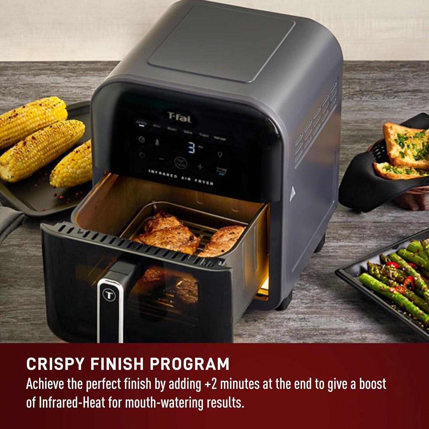 T-fal 6.3 Quart Infrared Air Fryer, 7-In-1 Cooking Functions, Digital Touch Screen, Black