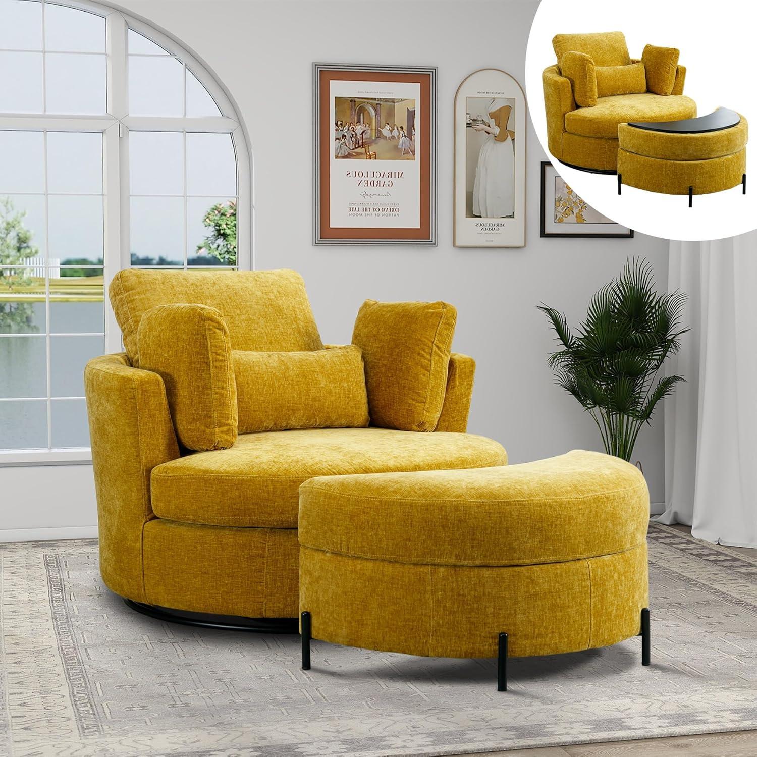 Kenmari Upholstered Swivel Barrel Chair with Ottoman