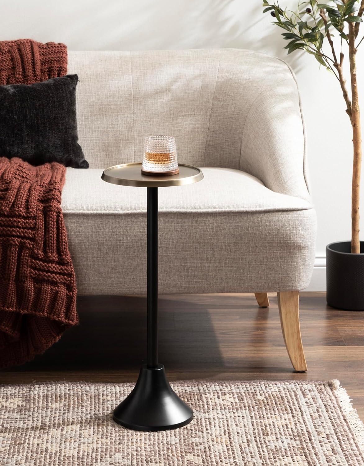 Antique Brass and Black Round Metal Drink Table