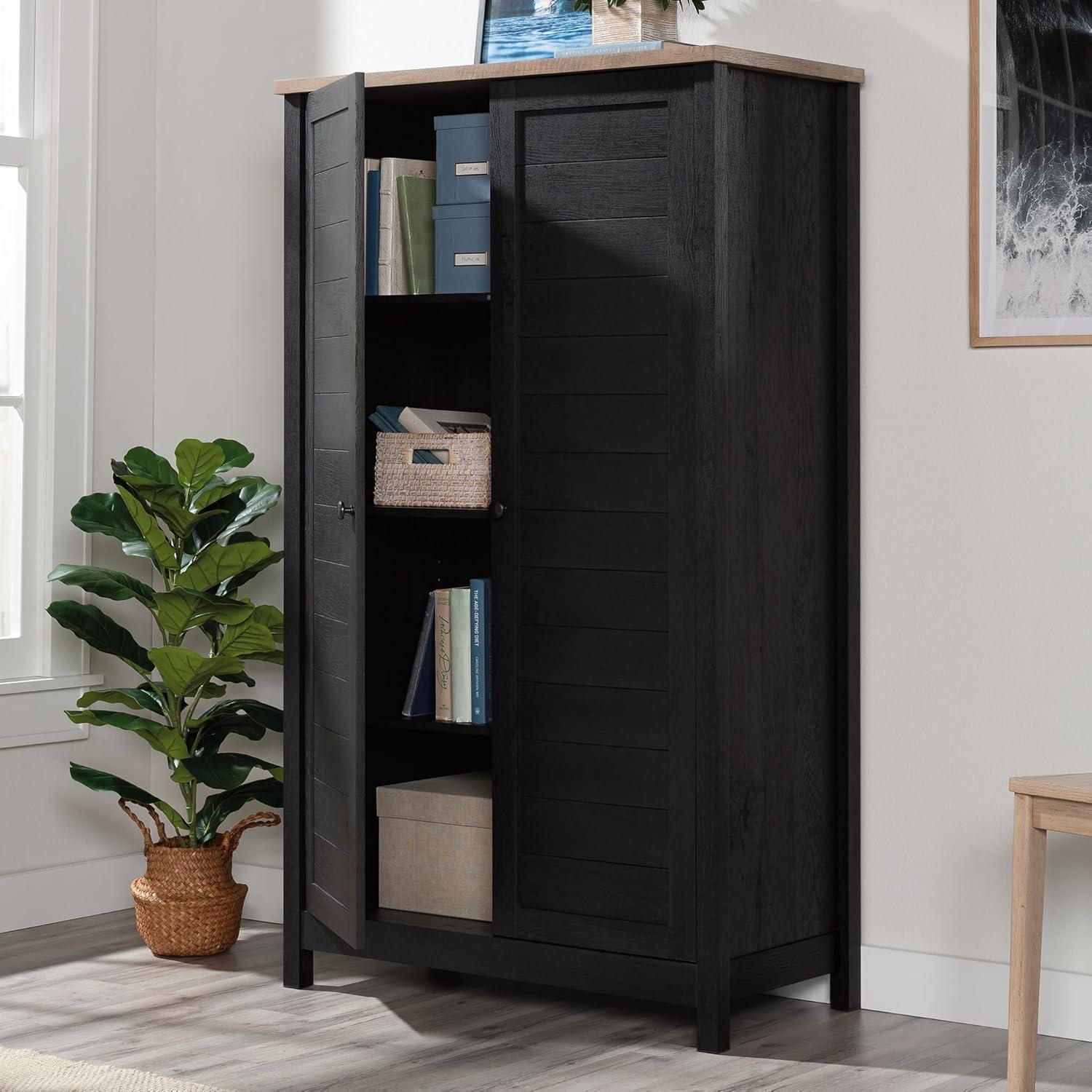 Raven Oak Freestanding Storage Cabinet with Adjustable Shelving