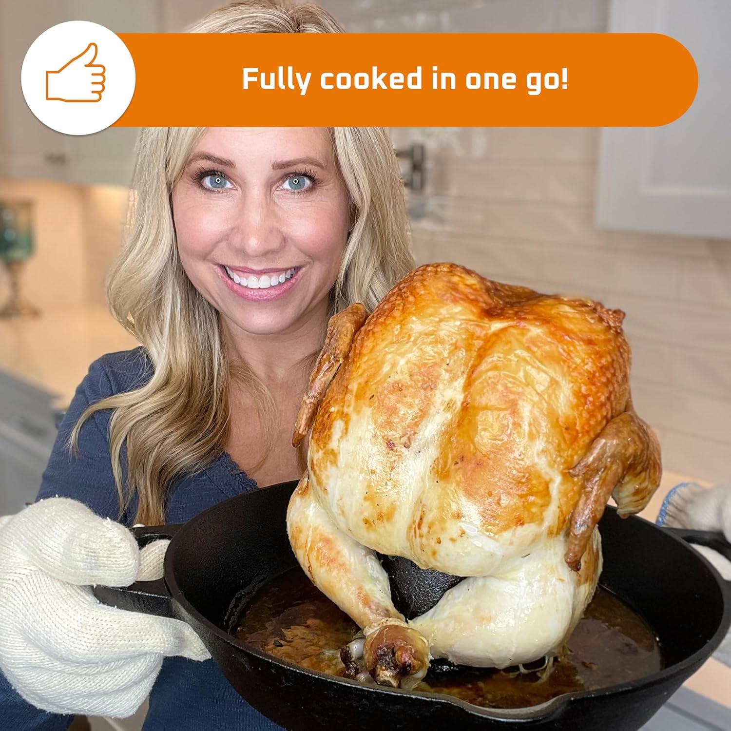 Bruntmor Pre-Seasoned Cast Iron Chicken Roaster Turkey Roasting Pan Use in Oven, Stove