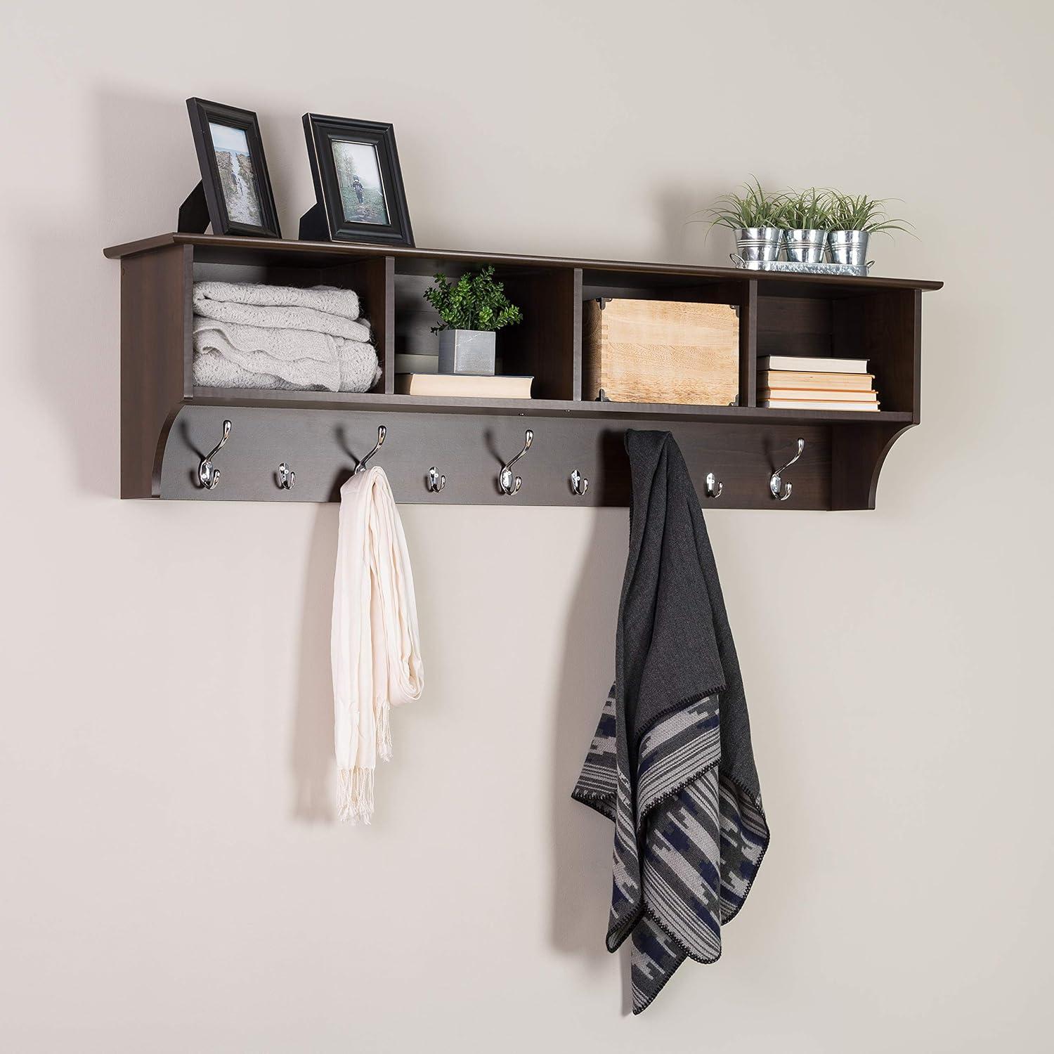 Douglas Entryway Hanging Shelf: Prepac Wall Organizer with Storage & Coat Hooks - 60" Wide