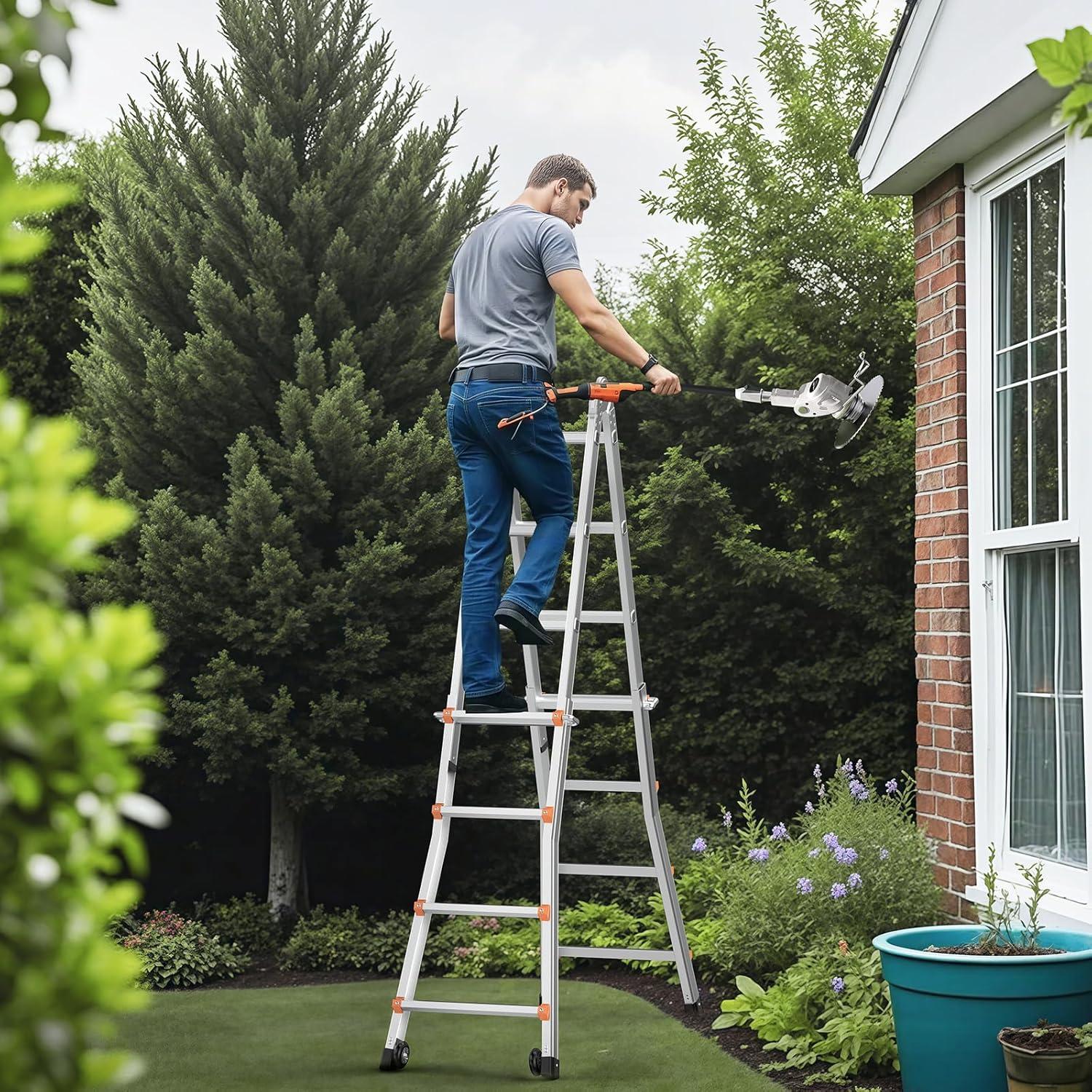 VEVOR Telescoping A Frame Ladder, 20 FT Compact Aluminum Extension, Multi-Function Portable Collapsible RV, for Homework Stairs Indoor Outdoor Roof, 330lb Load