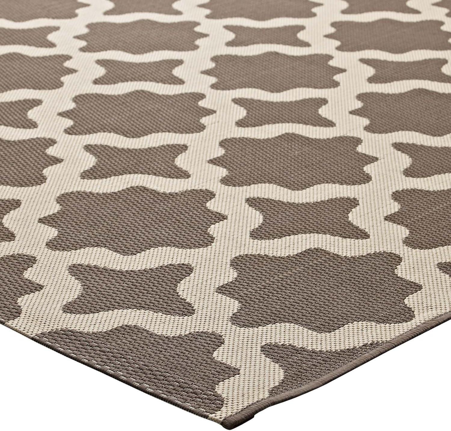 Modway Cerelia 94.5x122" Moroccan Trellis Fabric Area Rug in Light/Dark Beige