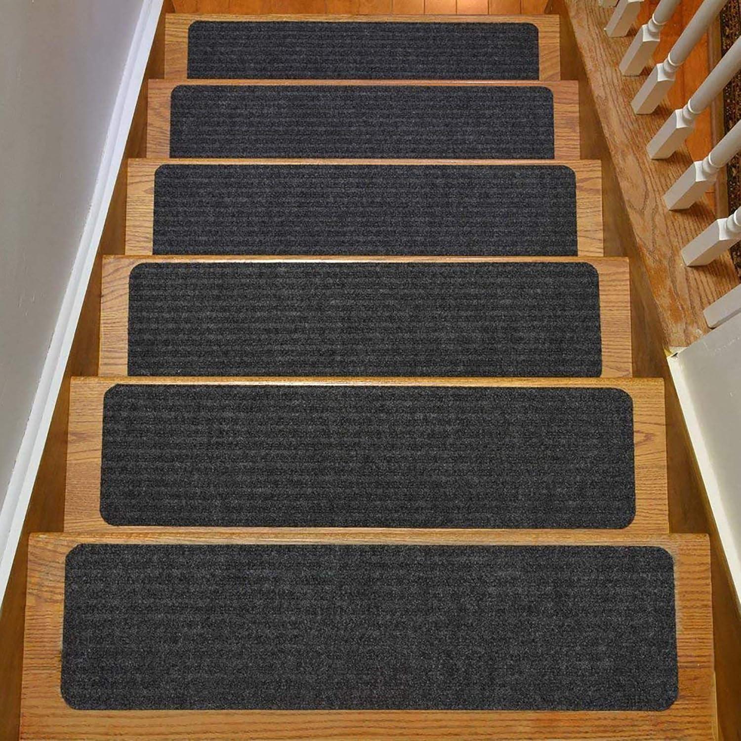 Dark Grey Low Pile Slip Resistant Stair Treads Set of 13