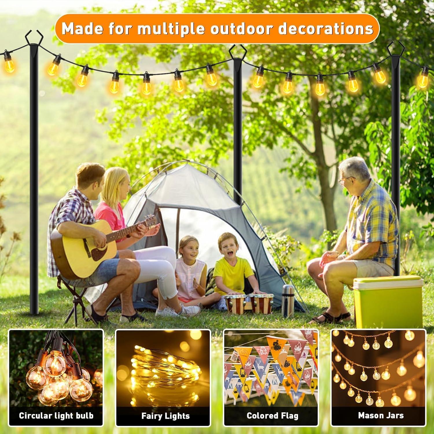 2 Pack String Light Poles,10 Ft Light Poles for Outside String Lights,Outdoor Lights Pole with Fork,Metal Poles Stand for Patio Deck Backyard