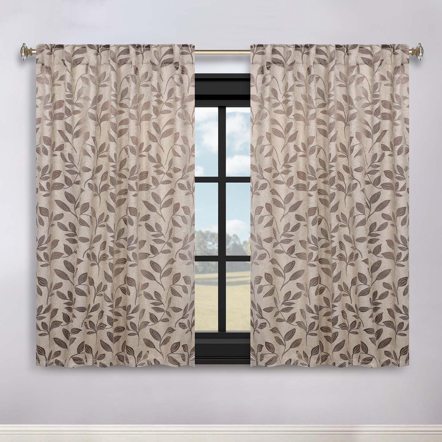 Superior Leaves Machine Washable Room Darkening Blackout Curtains With Back Tabs by Superior (Set of 2)