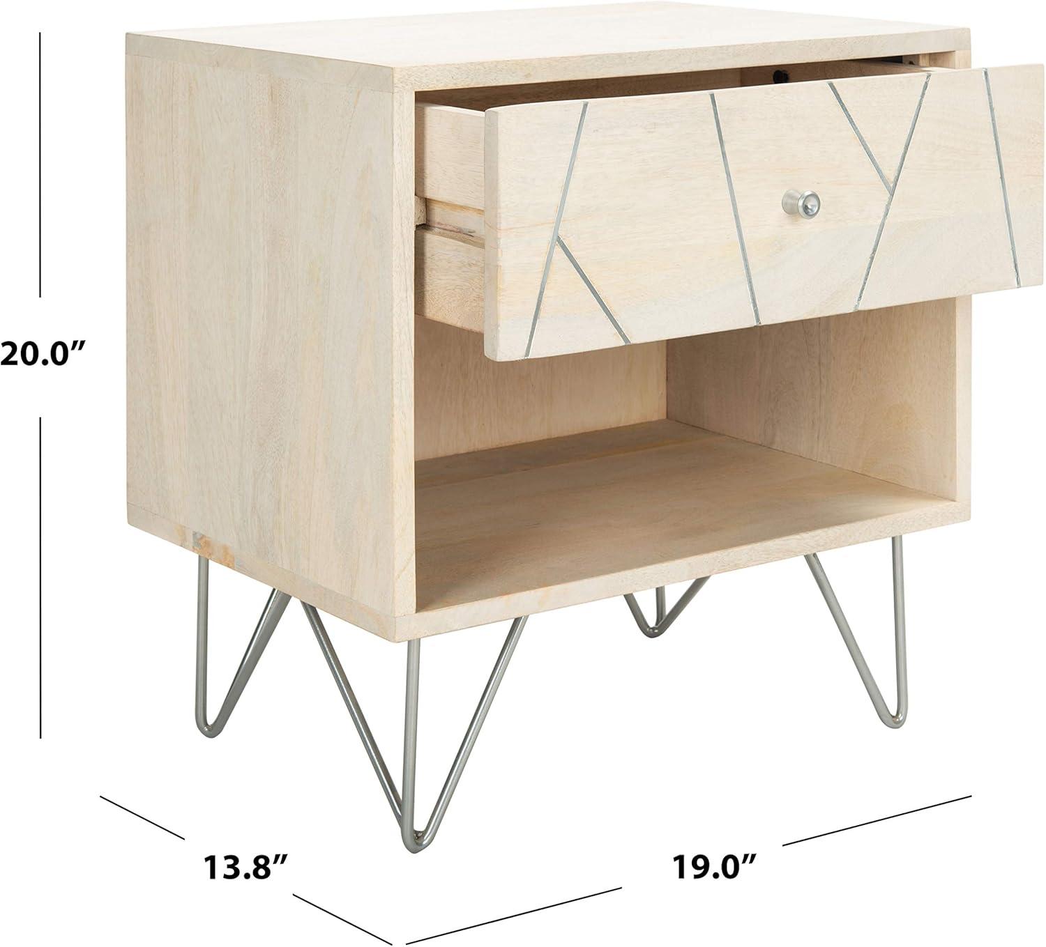 SAFAVIEH Marigold Mid-Century 1 Drawer Nightstand, Natural