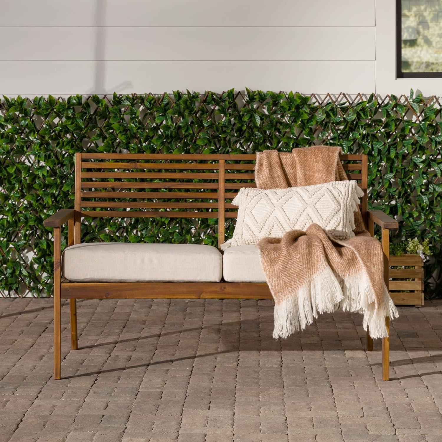 Walker Edison Modern Cushioned Solid Acacia Wood Loveseat