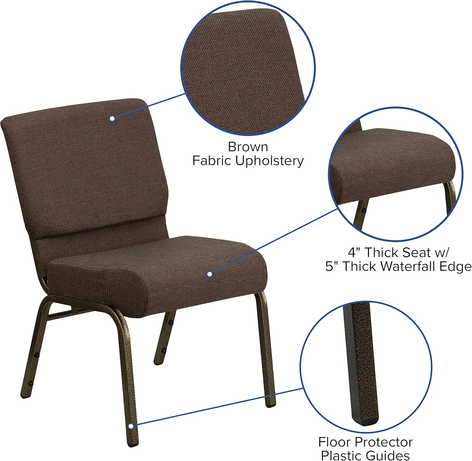 Flash Furniture Hercules Series 21"W Upholstered Adult Church Chair with Book Pouch, Brown