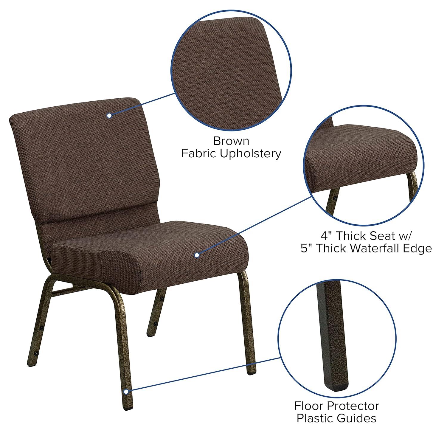 Flash Furniture Hercules Series 21"W Upholstered Adult Church Chair with Book Pouch, Brown