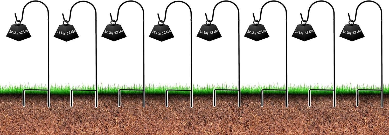 25-Inch Black Powder-Coated Steel Shepherd Hooks (8-Pack)