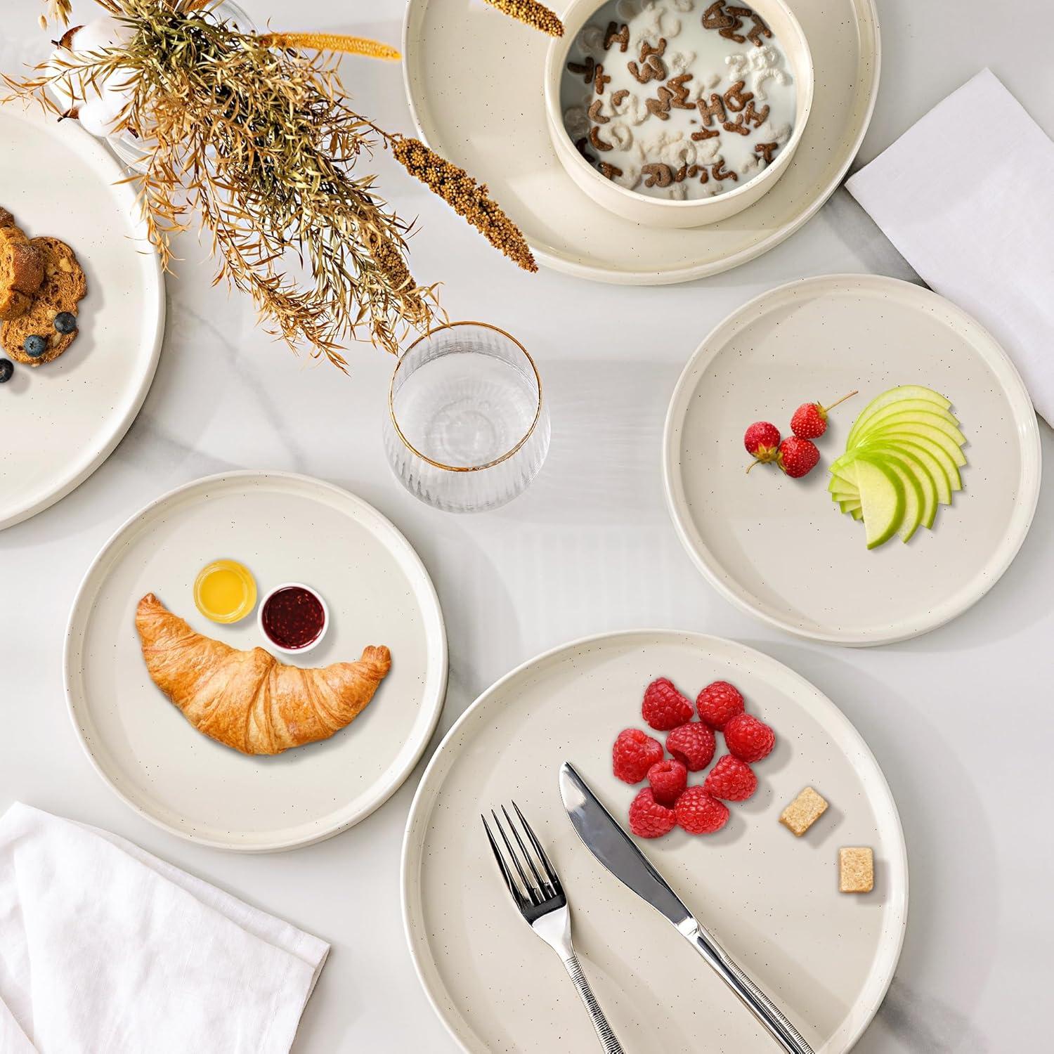 Hokku Designs 6-Person Dinnerware Set, 18-Piece Speckled Plate and Bowl Set