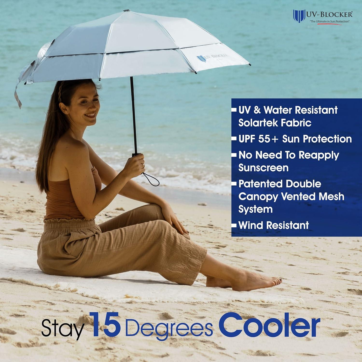 UV Blocker Sun Umbrella Large Wind Resistant Umbrella Auto Open UPF 55+ Sun Protection 58 inch