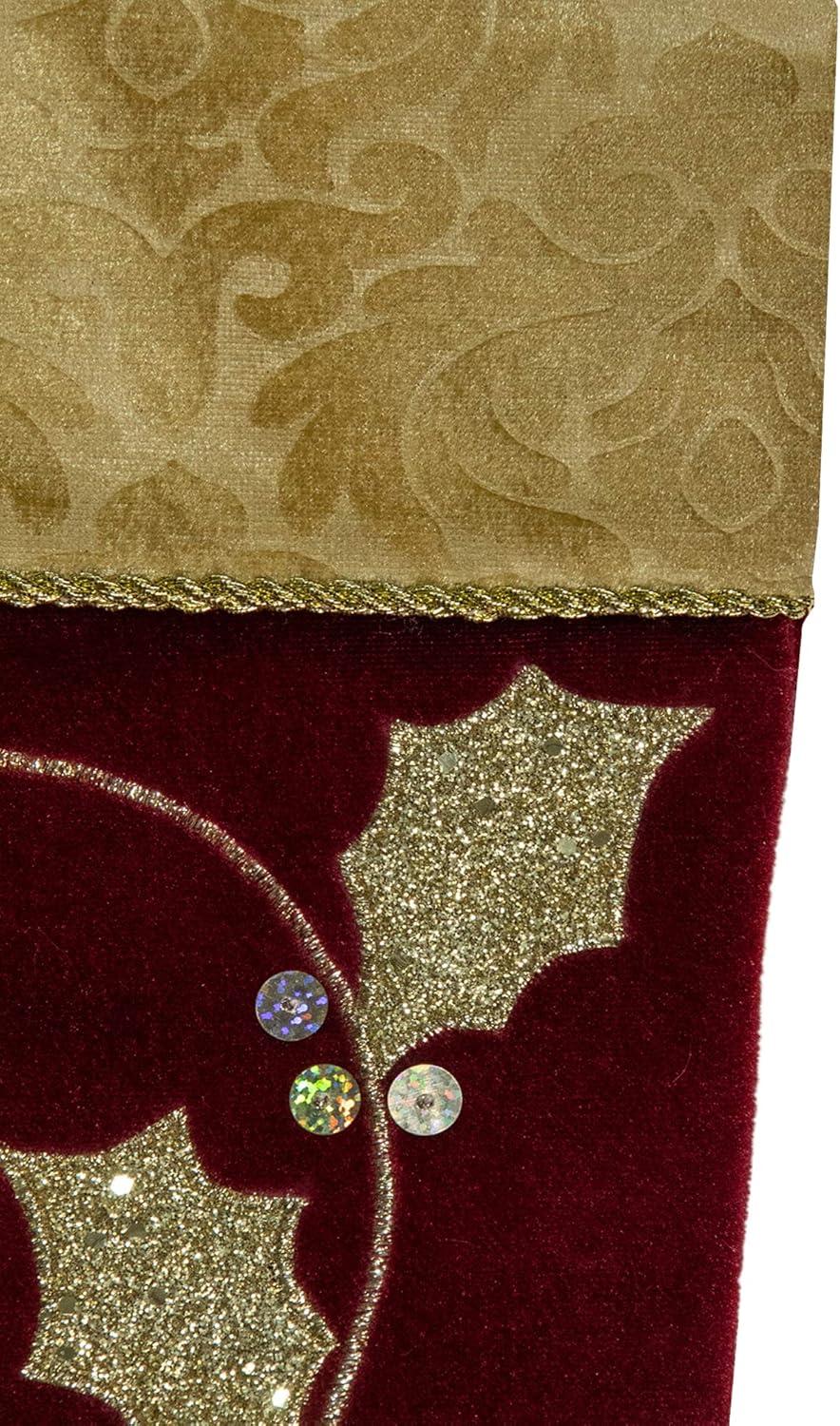 20.5-Inch Velvet Gold and Maroon Etched Cuff Christmas Stocking