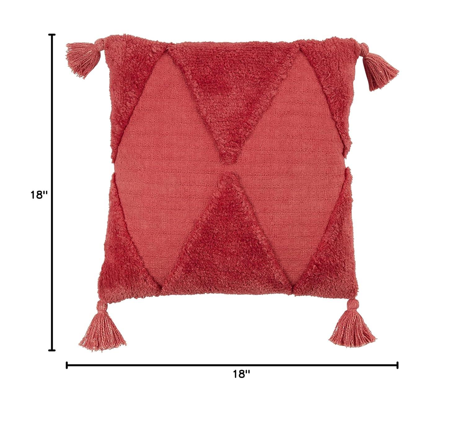 Saro Lifestyle Tassel Design Tufted Diamond Throw Pillow With Poly Filling, Rust, 18" x 18"