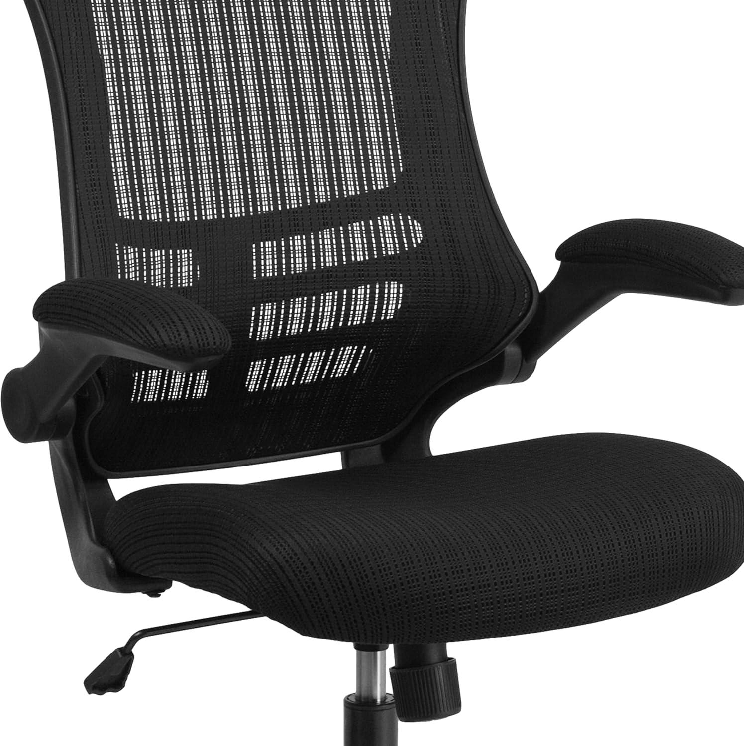 Flash Furniture Kelista High-Back Black Mesh Swivel Ergonomic Executive Office Chair with Flip-Up Arms and Adjustable Headrest