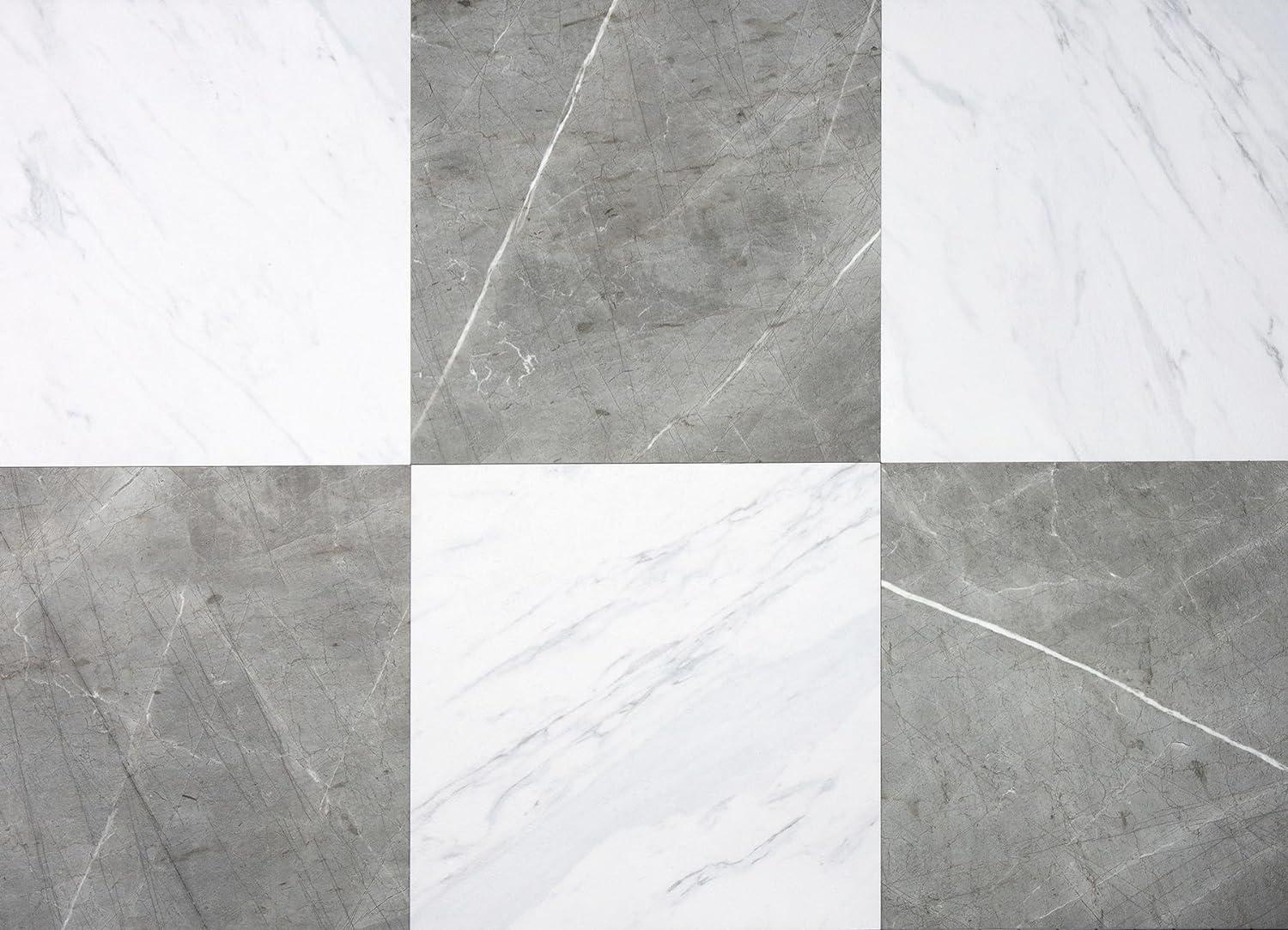 Bonneville 12" x 12" Grey and White Marble Peel and Stick Floor Tiles